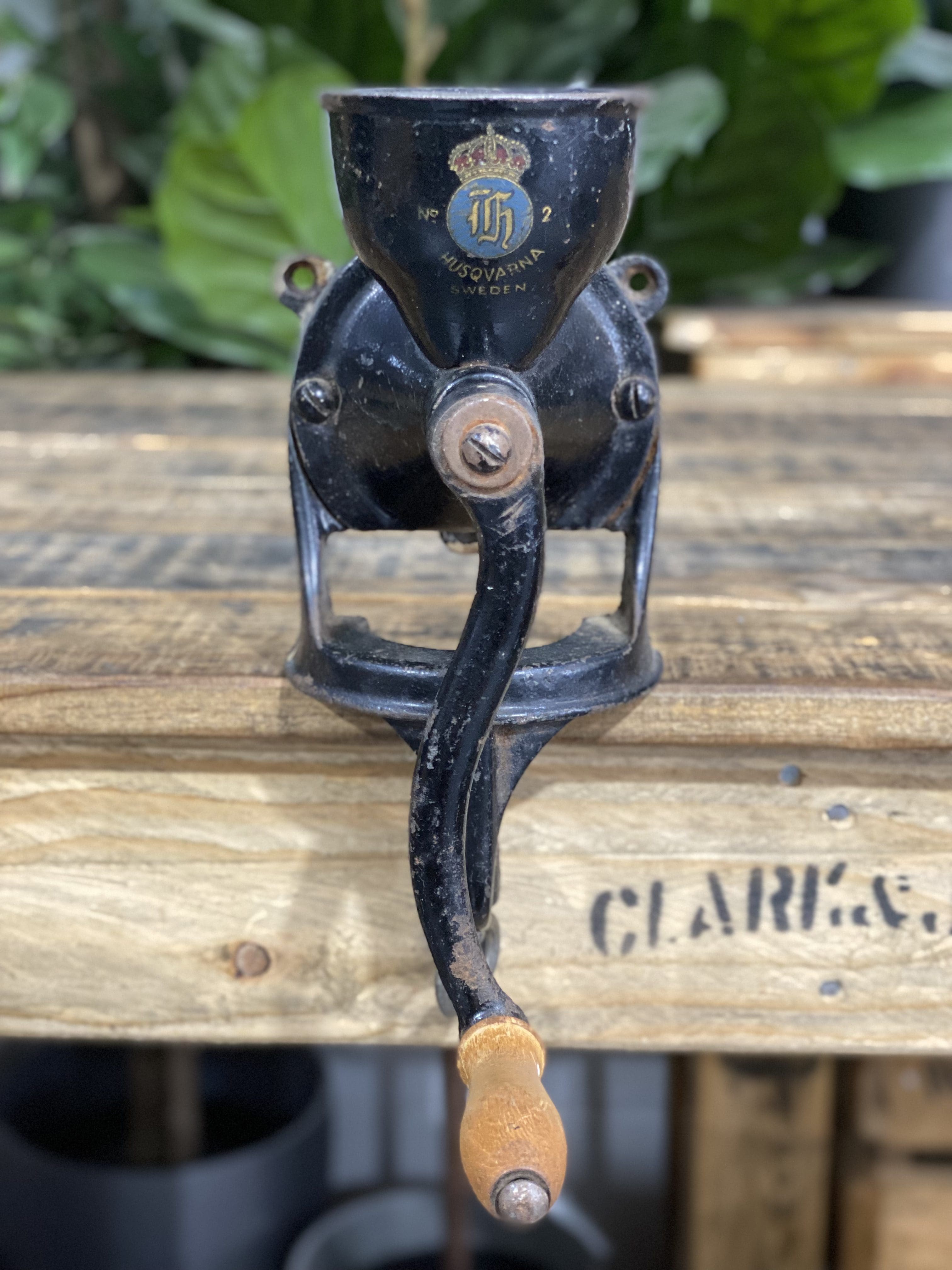 #45 1930’s Husqvarna No. 2 Bench Clamp Hand Coffee Grinder