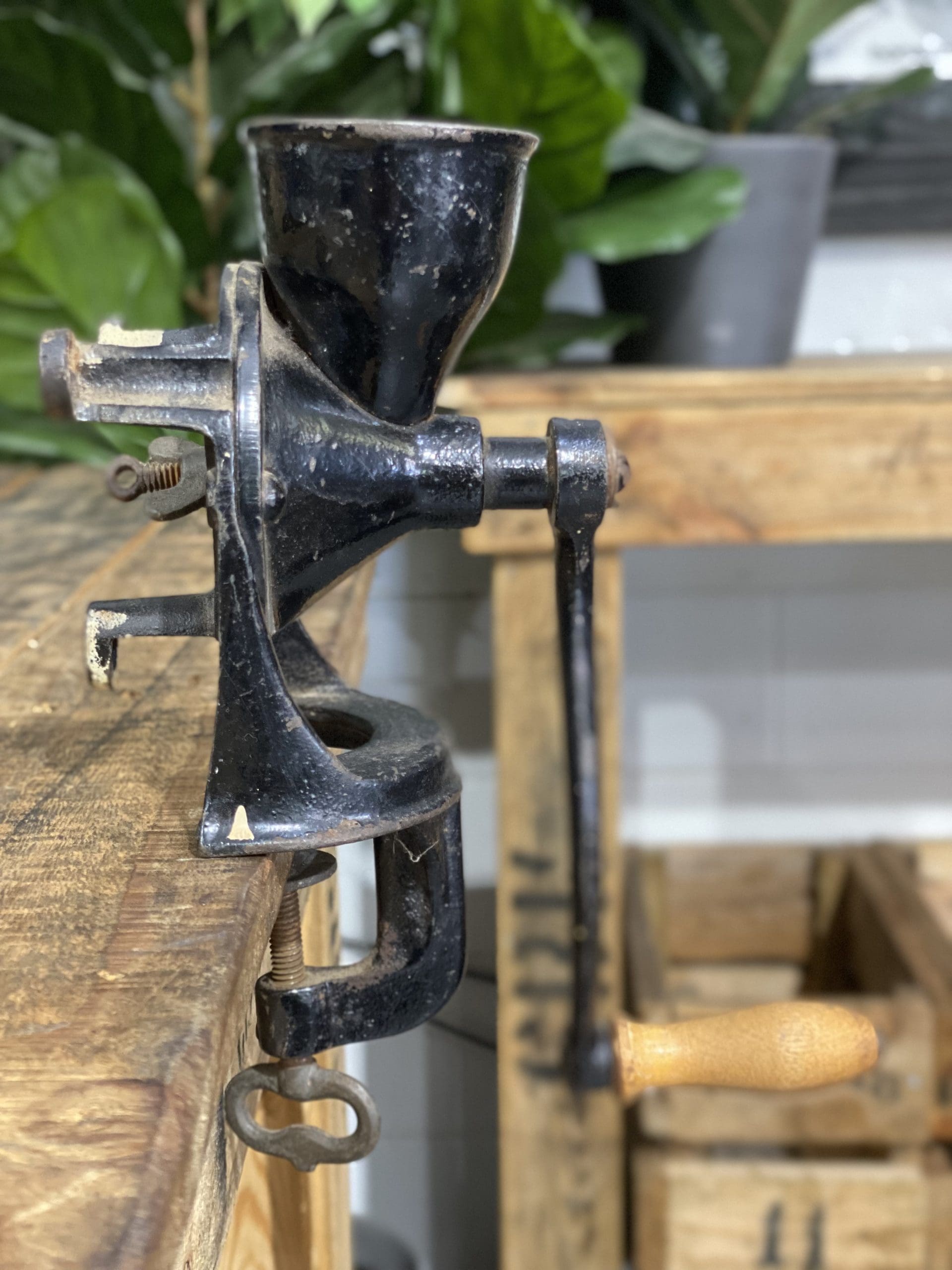 #45 1930’s Husqvarna No. 2 Bench Clamp Hand Coffee Grinder