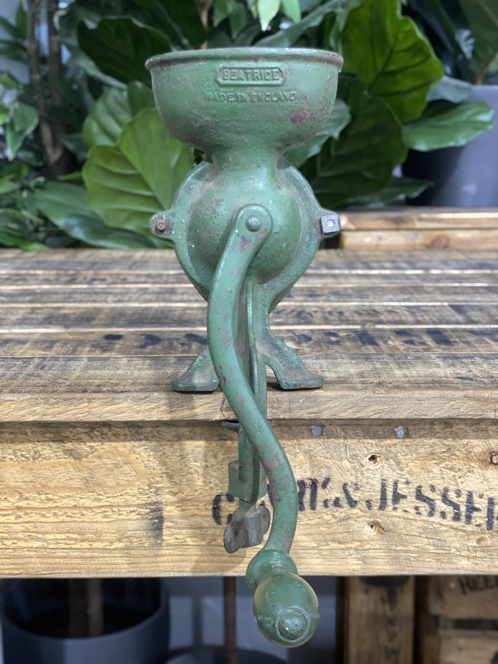 #48 1900’s Beatrice Bench Clamp Cast Iron Hand Coffee Grinder