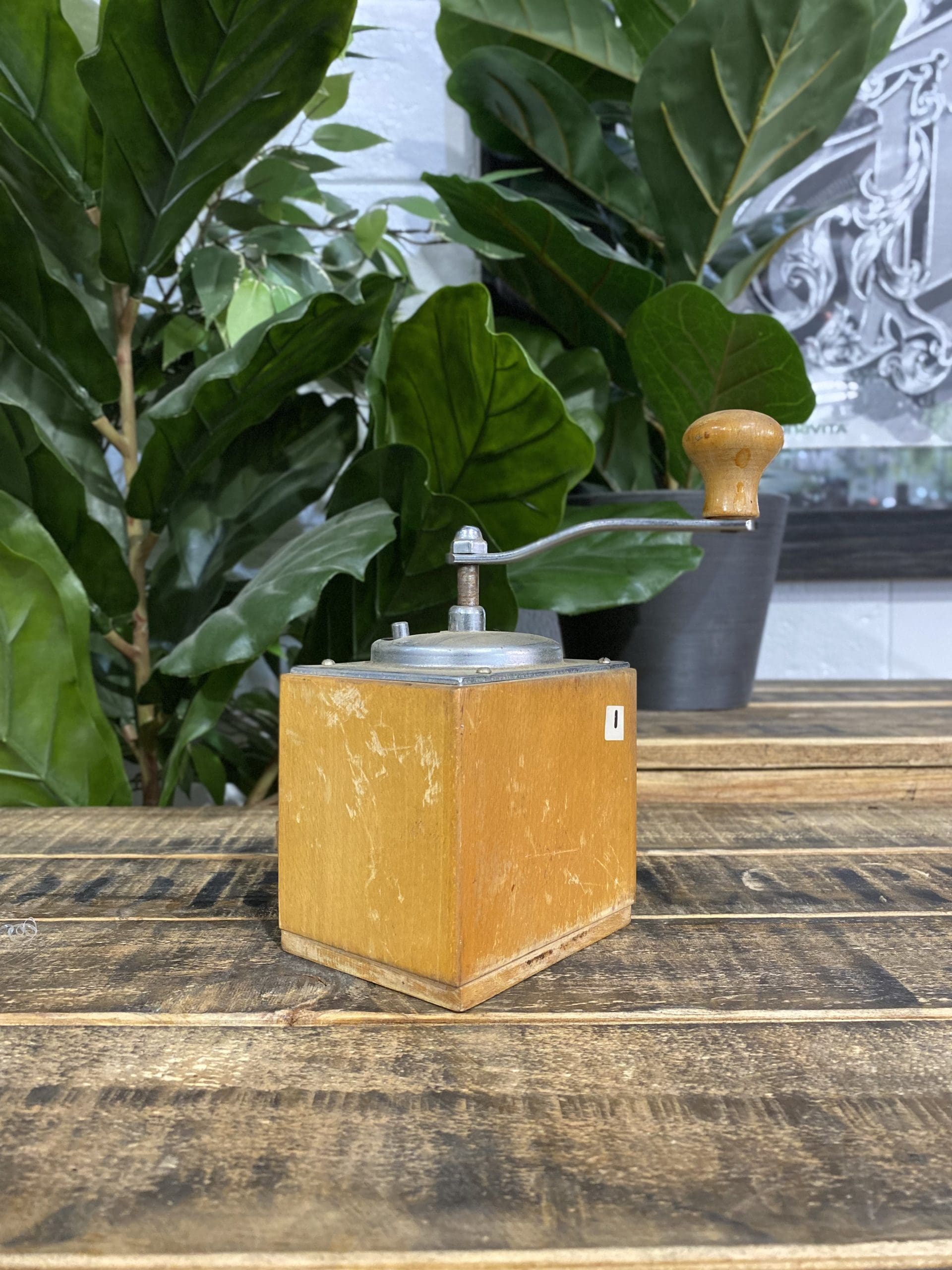 #509 1950’s Trespade Wooden Square Hand Coffee Grinder