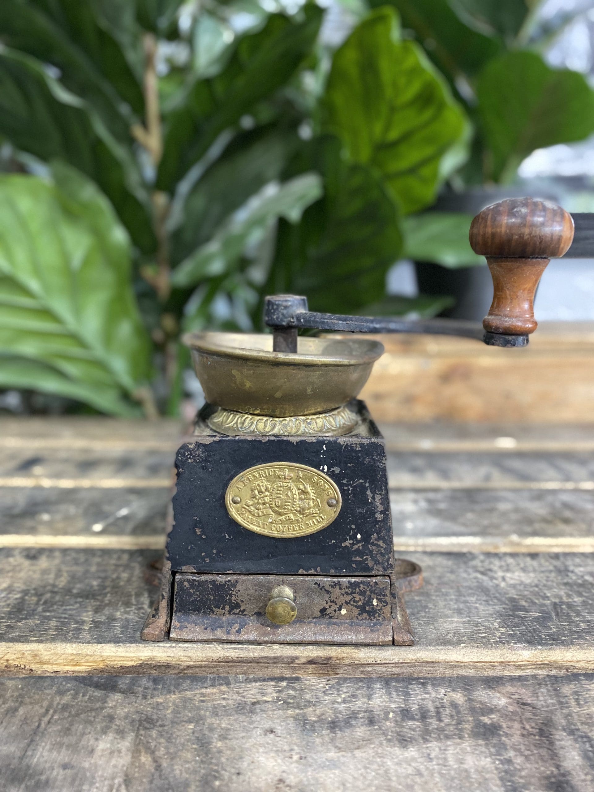 1880’s Kendrick Cast Iron Bench Mounted Hand Coffee Grinder