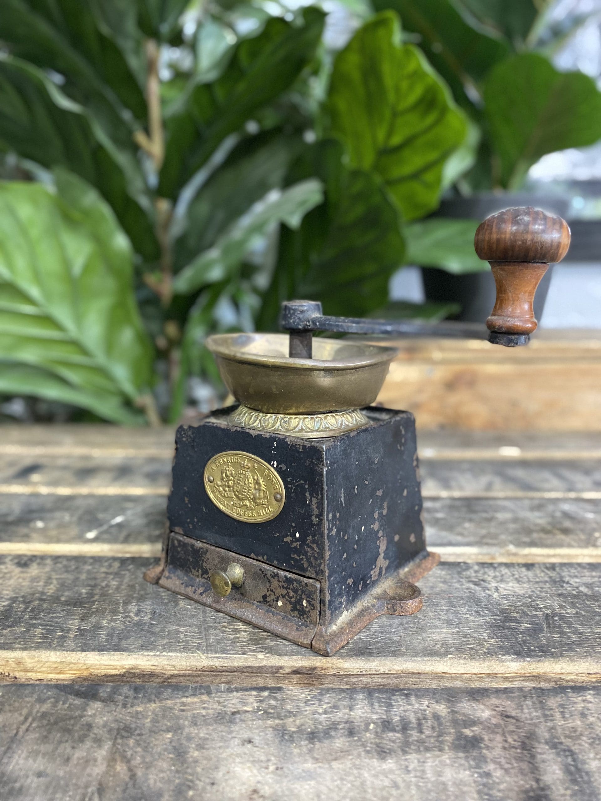 1880’s Kendrick Cast Iron Bench Mounted Hand Coffee Grinder