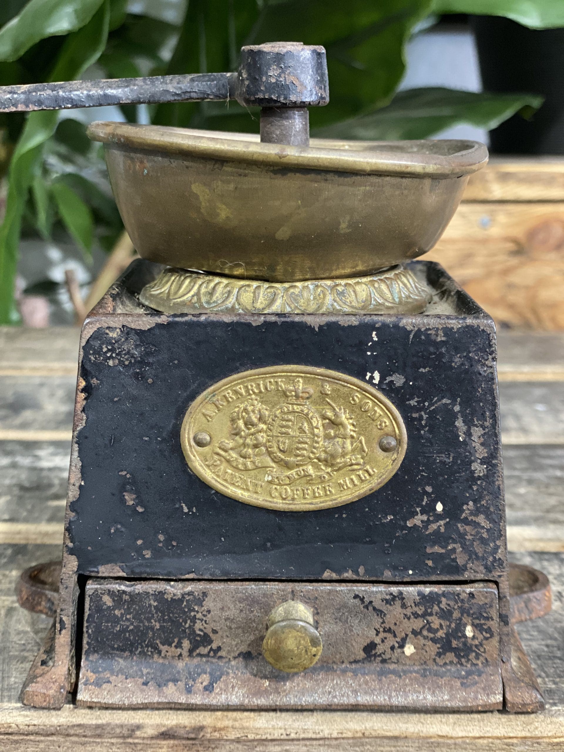 1880’s Kendrick Cast Iron Bench Mounted Hand Coffee Grinder