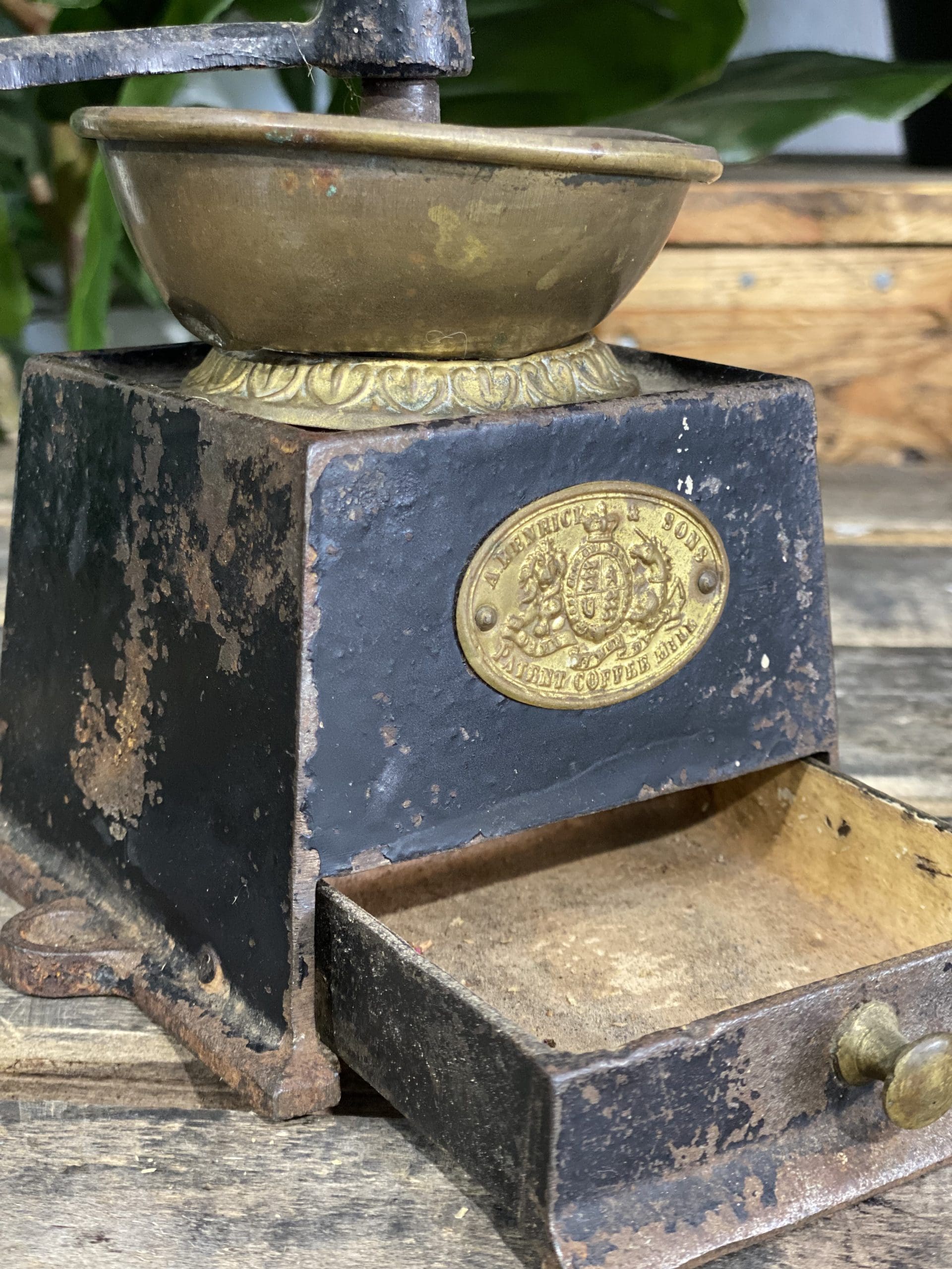 1880’s Kendrick Cast Iron Bench Mounted Hand Coffee Grinder