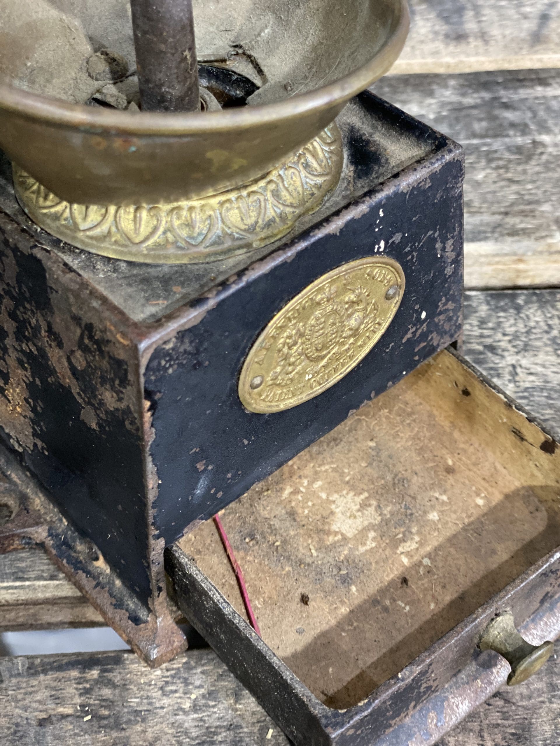 1880’s Kendrick Cast Iron Bench Mounted Hand Coffee Grinder