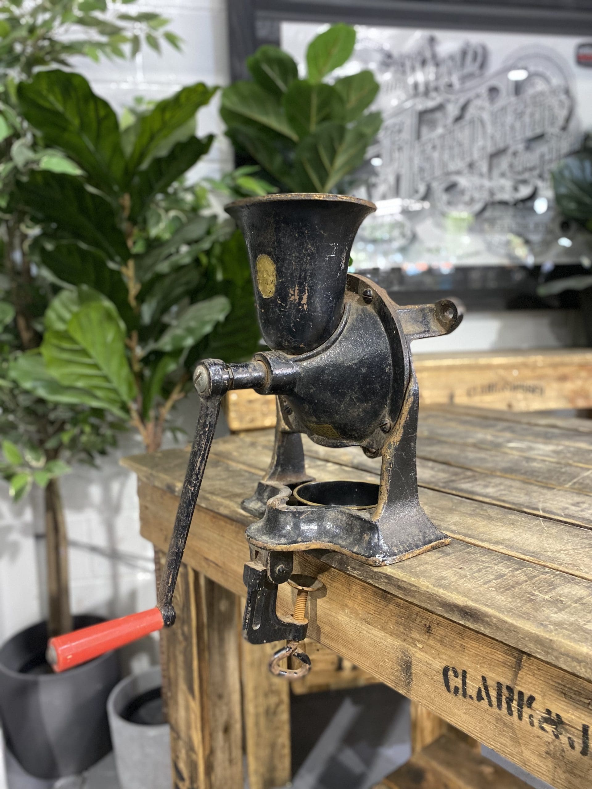 #90 1856 No. 4 Large Spong & Co Ltd Bench Mounted Hand Grinder