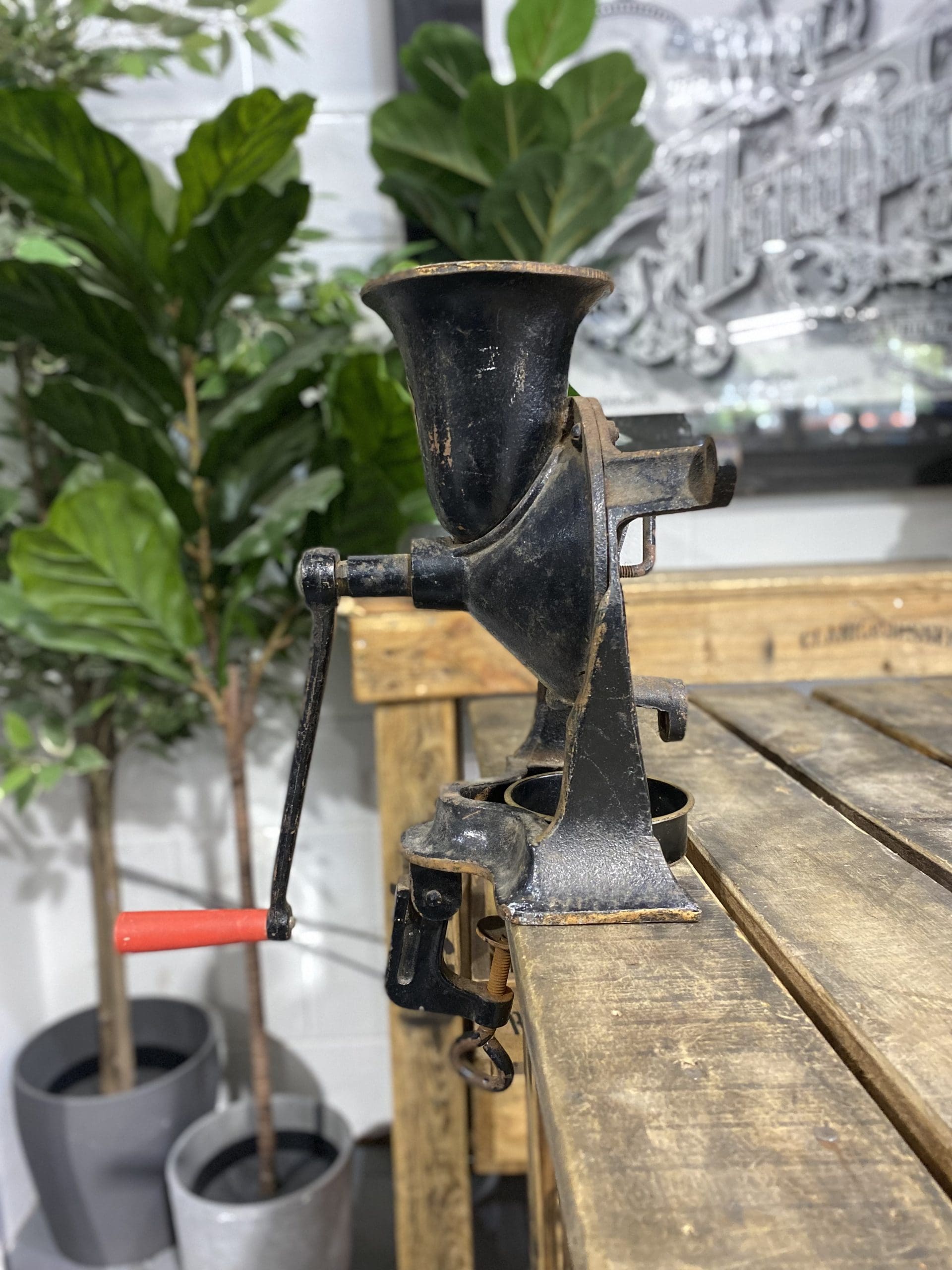 #90 1856 No. 4 Large Spong & Co Ltd Bench Mounted Hand Grinder