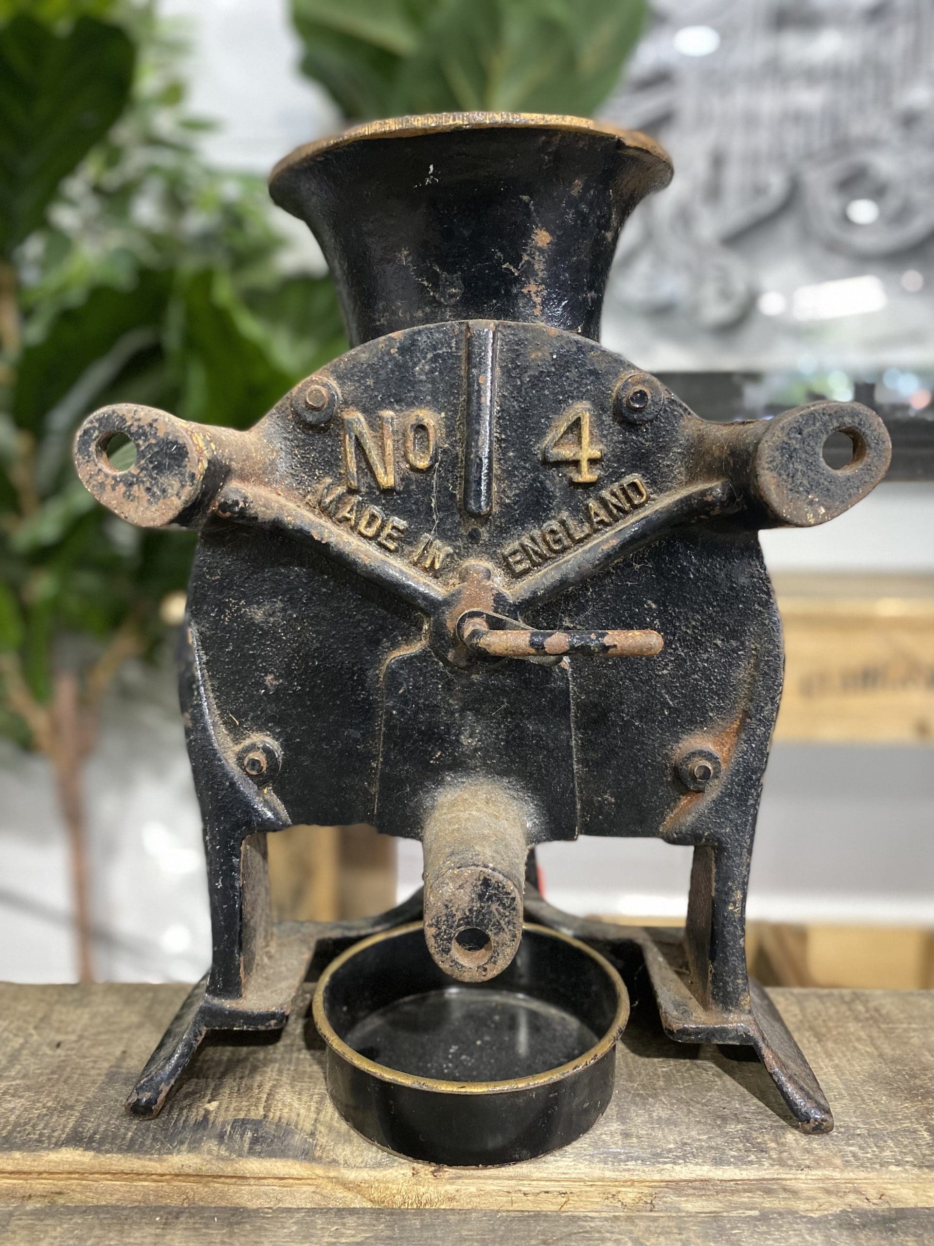 #90 1856 No. 4 Large Spong & Co Ltd Bench Mounted Hand Grinder