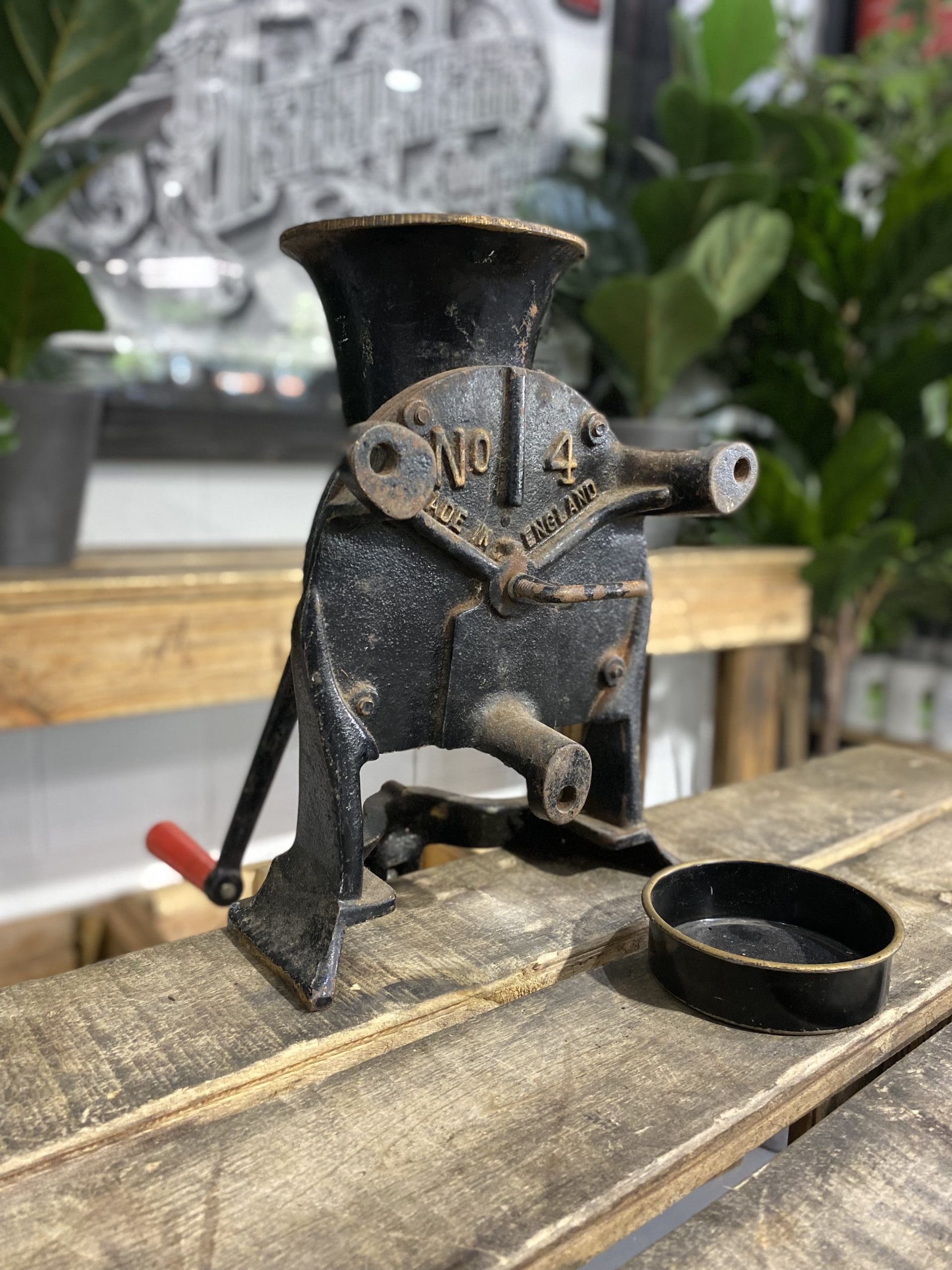 #90 1856 No. 4 Large Spong & Co Ltd Bench Mounted Hand Grinder