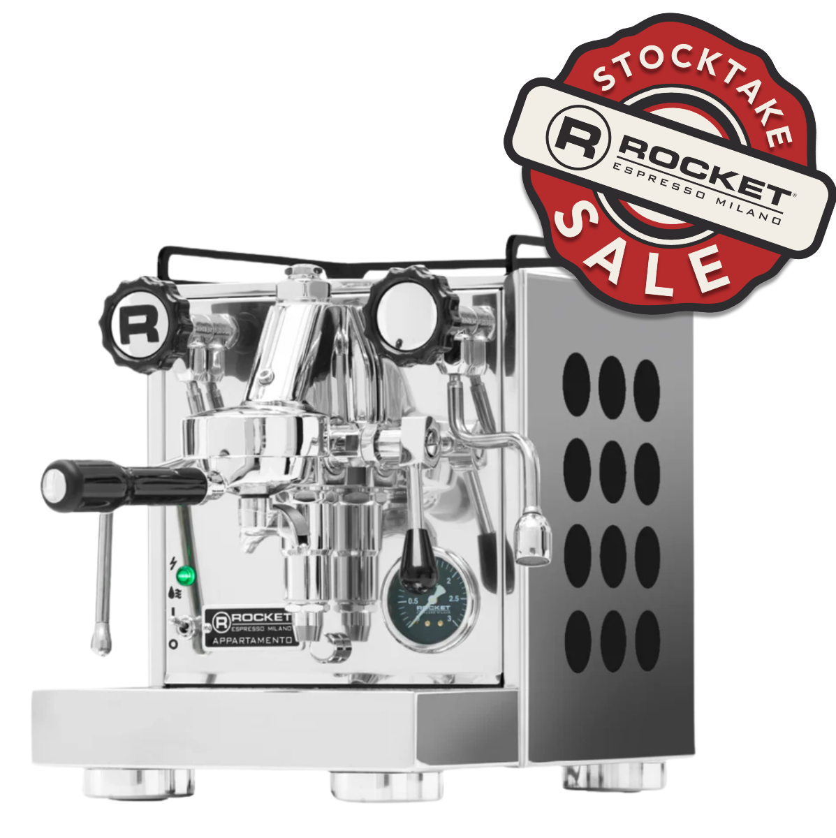Rocket Appartamento 1 Group Coffee Machine Stainless Steel - New with logo for stocktake sale.