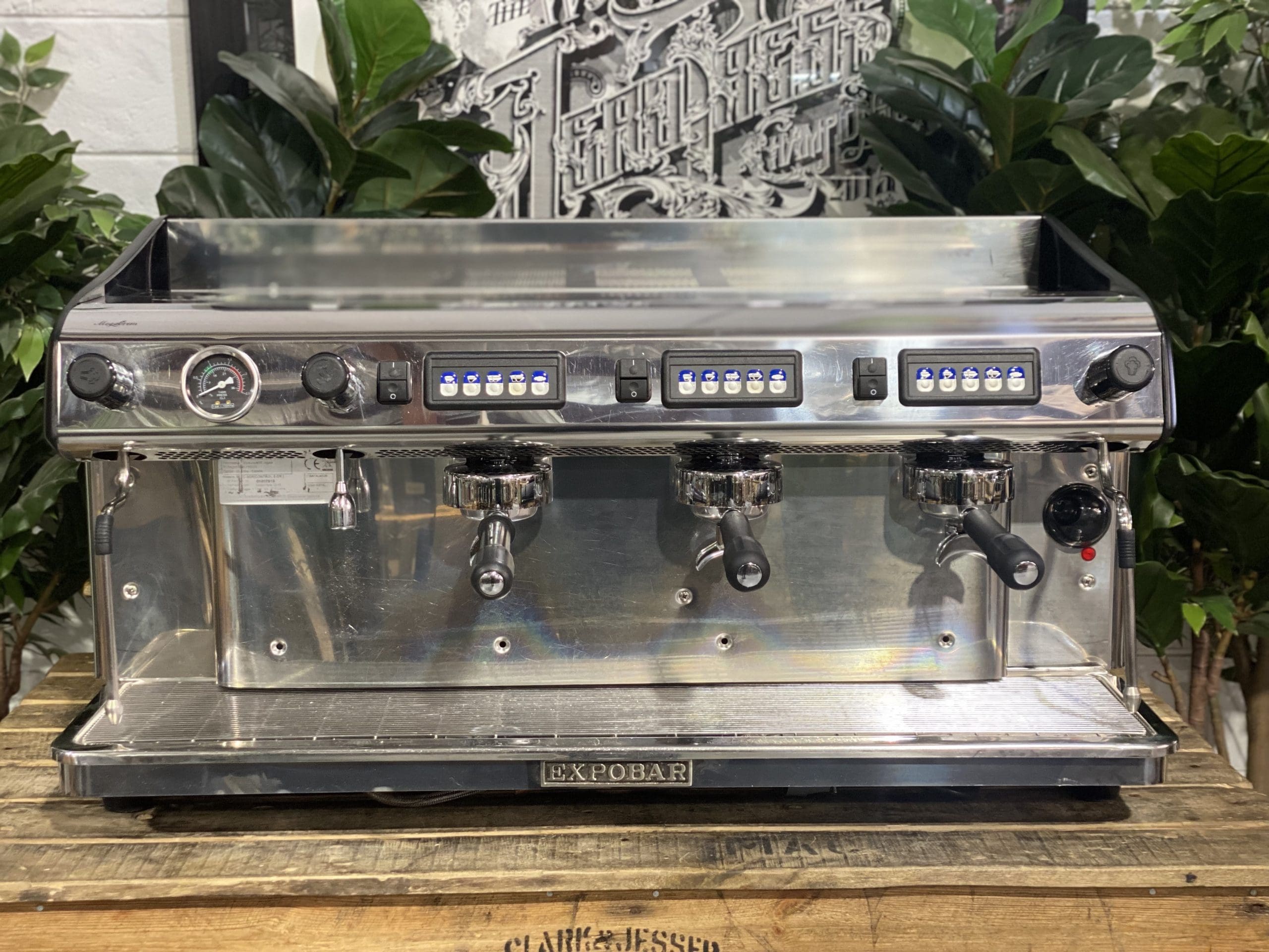 Expobar MegaCrem High Cup 3 Group Stainless & Black Espresso Coffee Machine