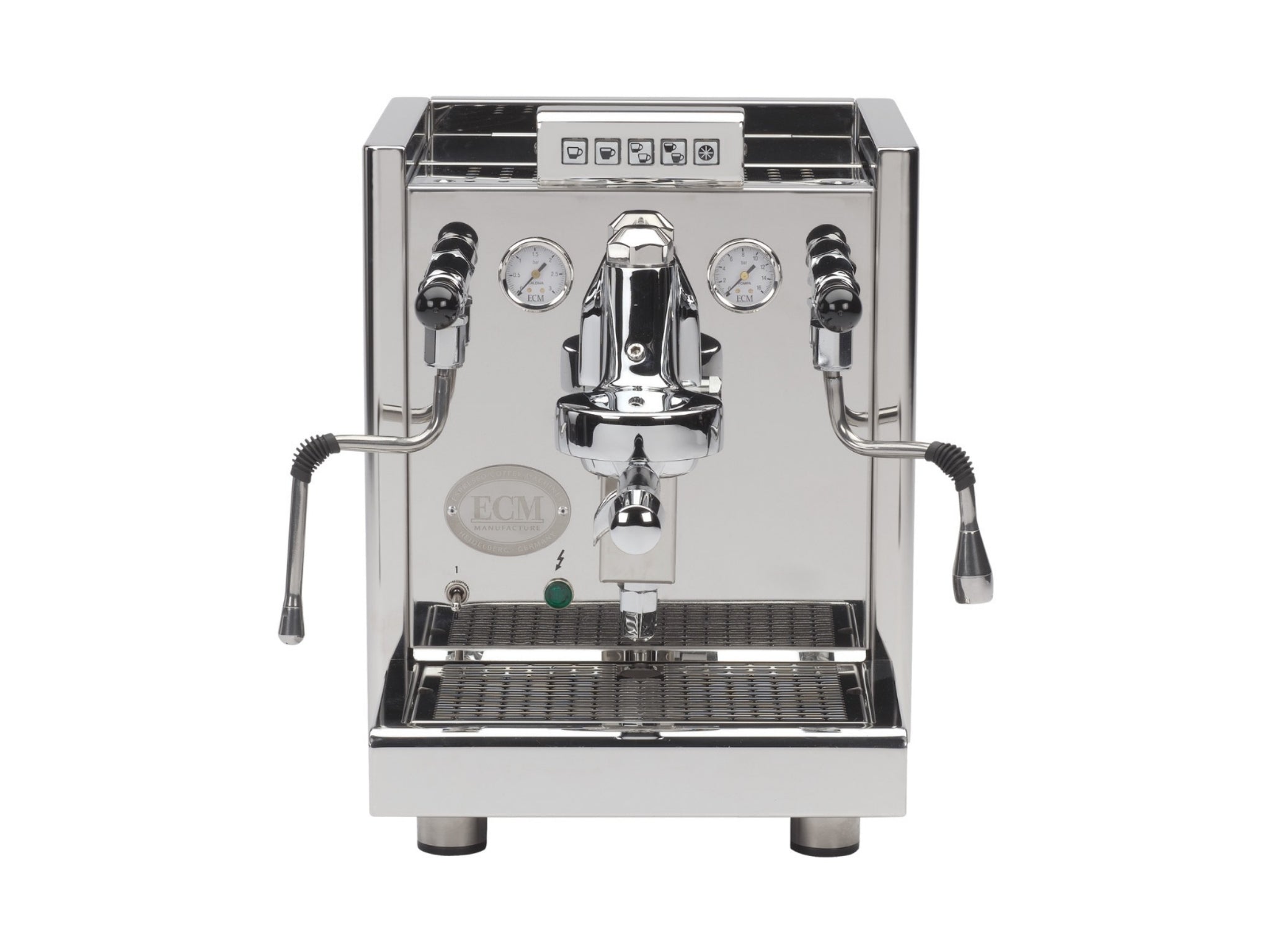 ECM Elektronika II Profi Rotary 1 Group Espresso Coffee Machine Stainless – New on white background, highlighting front-facing E61 group head, steam wand, and rotary pump interface.