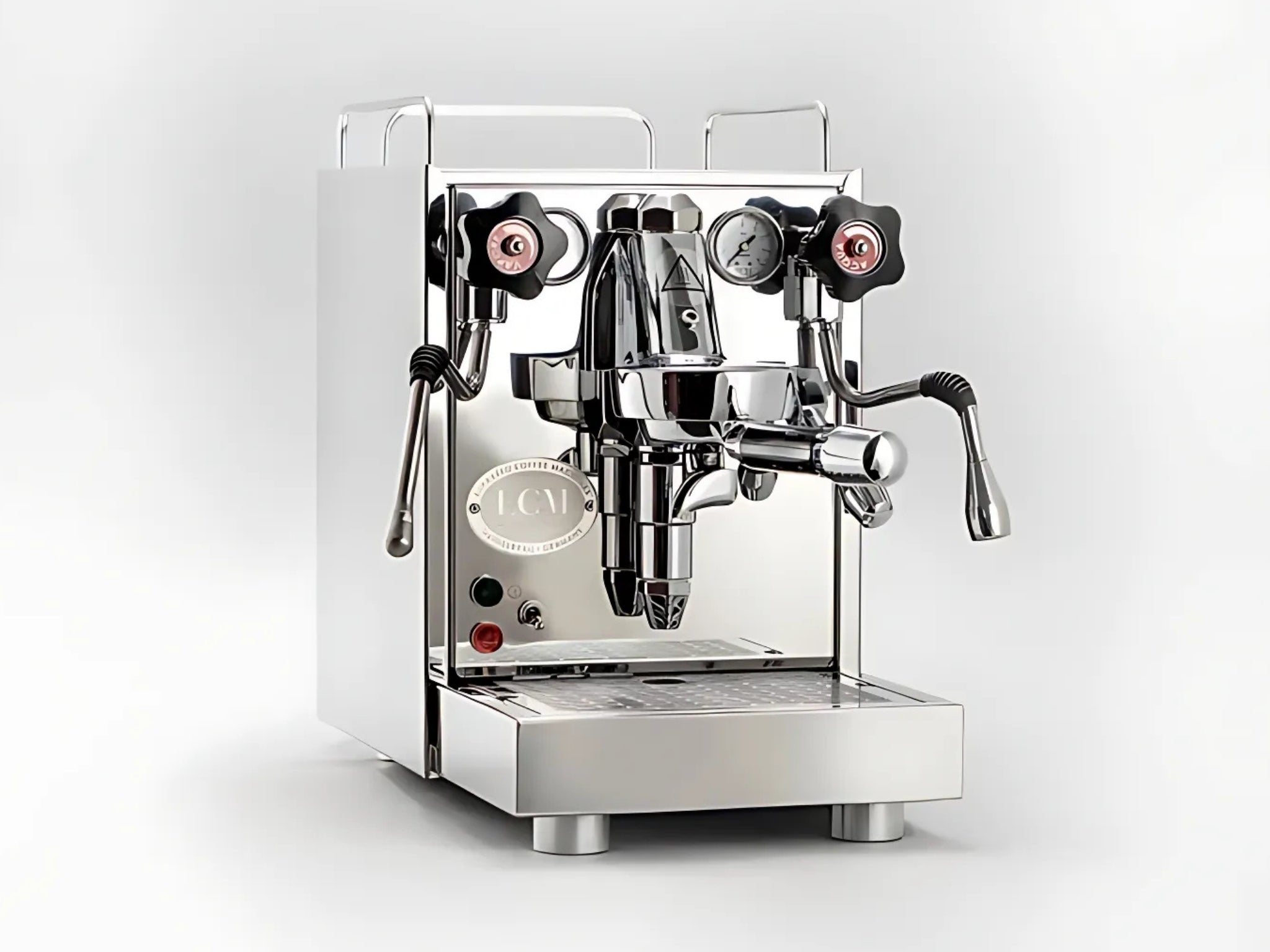 A new ECM Mechanika VI Slim 1 Group Coffee Machine with Stainless finish on a white background. The machine is photographed on an angle and the front and side of the machine is visible.