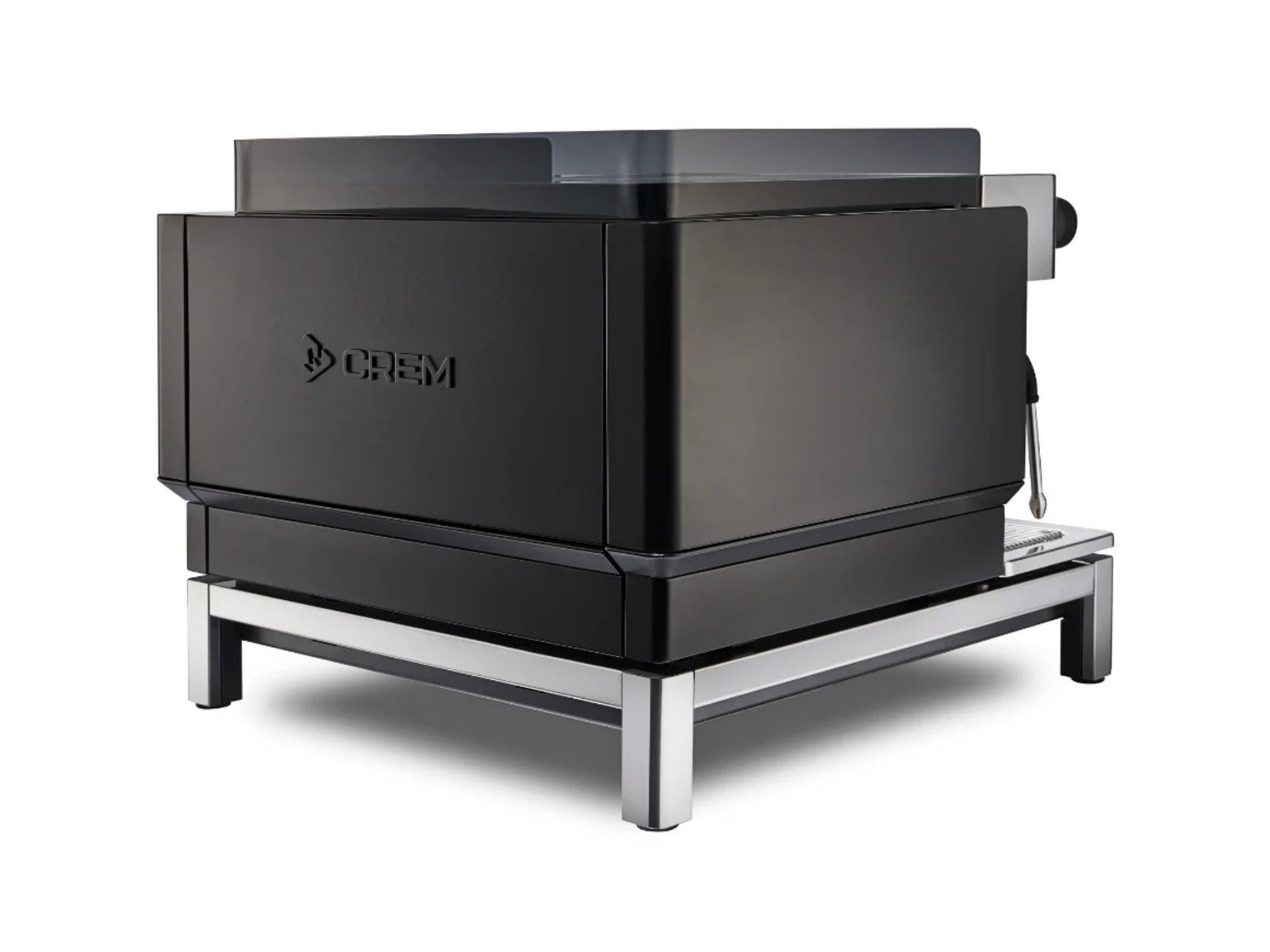 Expobar Crem EX3 Compact 1 Group Coffee Machine Black - New angled rear view showing the smooth black panels, compact structure, and raised base. A modern espresso coffee machine designed for durability and workflow ease.