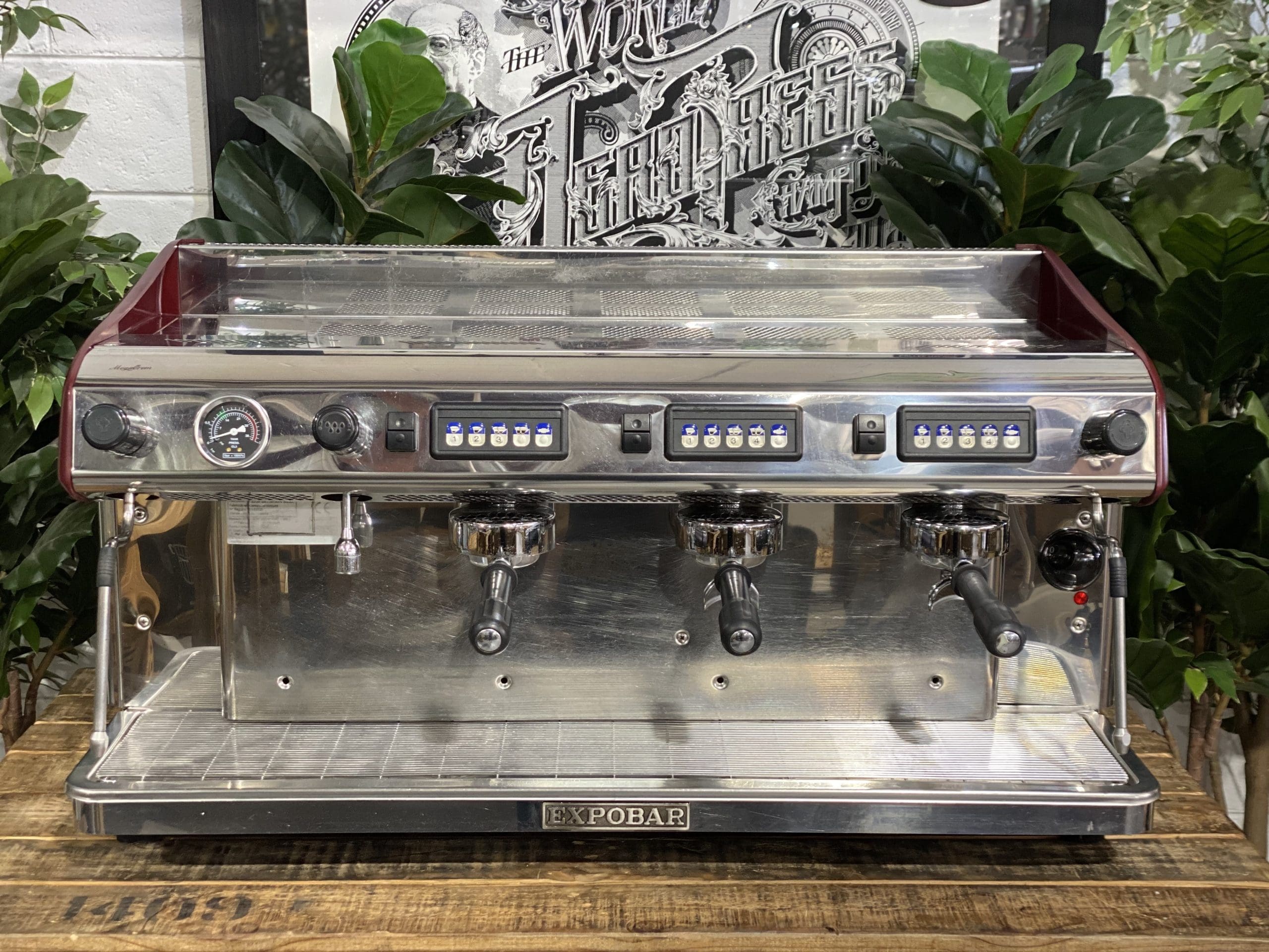 Expobar MegaCrem High Cup 3 Group Stainless & Red Espresso Coffee Machine