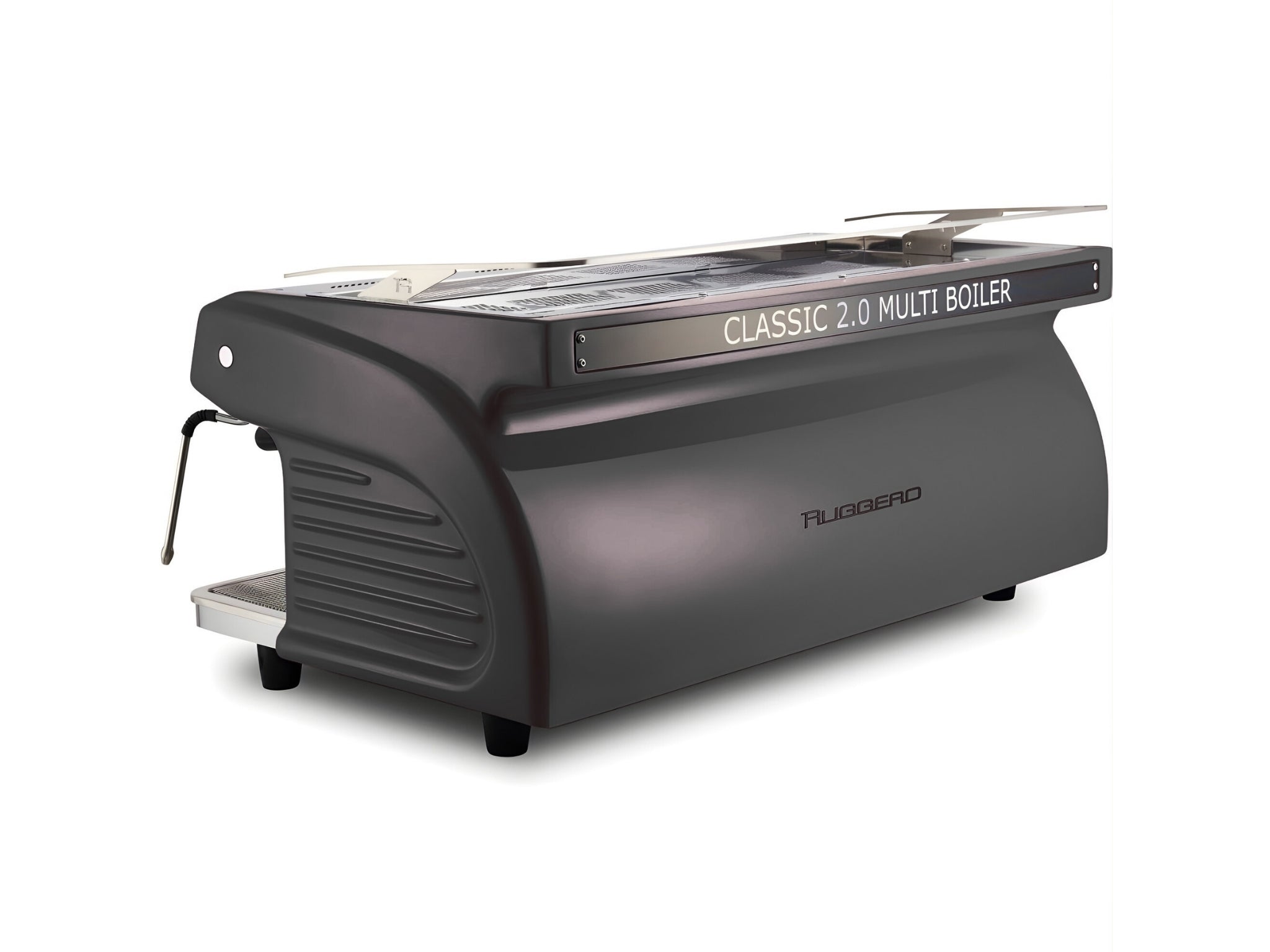 Expobar Ruggero Classic V2.0 3 Group Espresso Coffee Machine Black – New, angled back view on a white background, showing the fibreglass body of the espresso coffee machine.