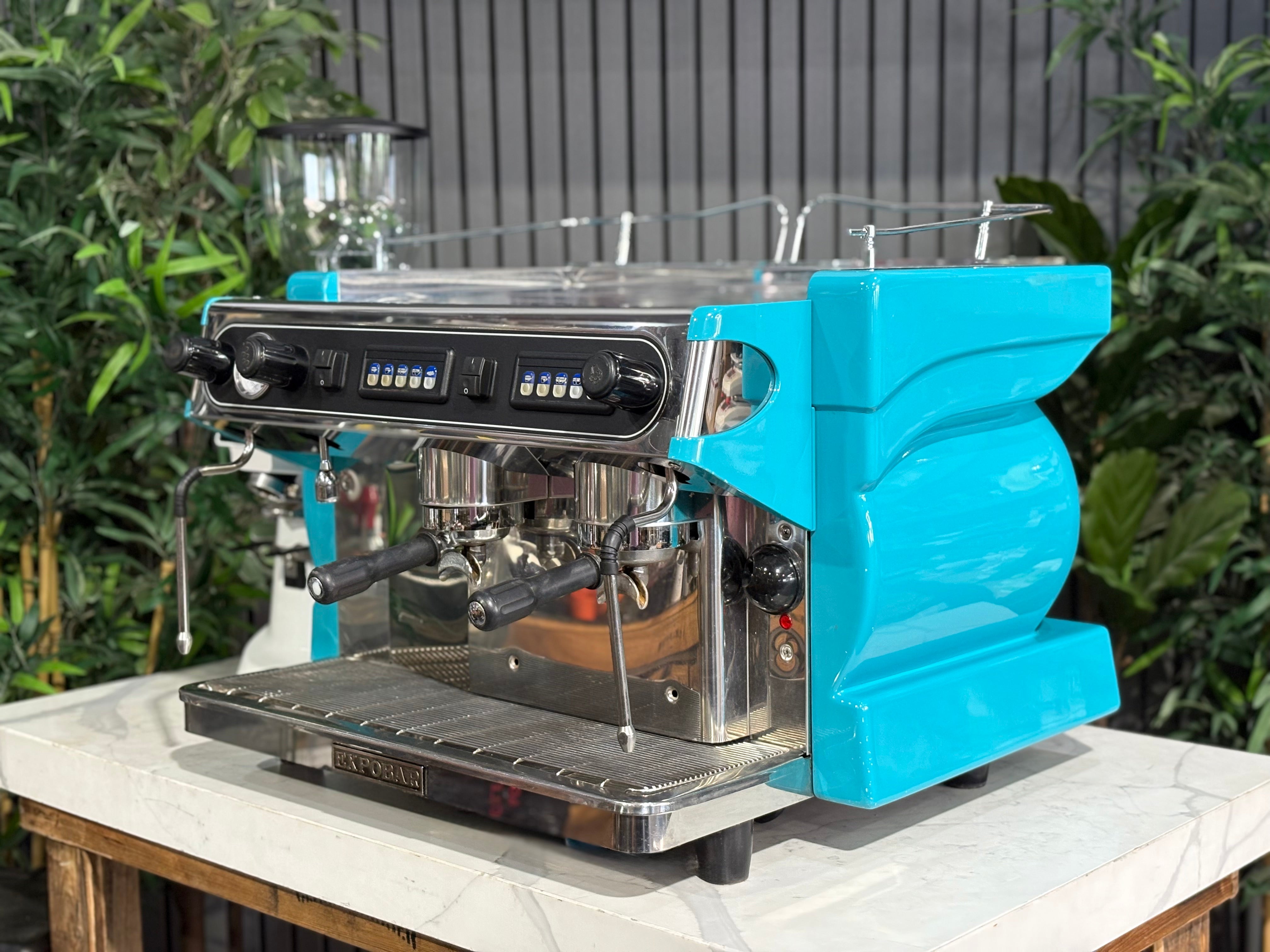 Expobar Alfa Ruggero 2 Group Coffee Machine Teal & Fiorenzato F83 Electronic Grinder White - Used Package