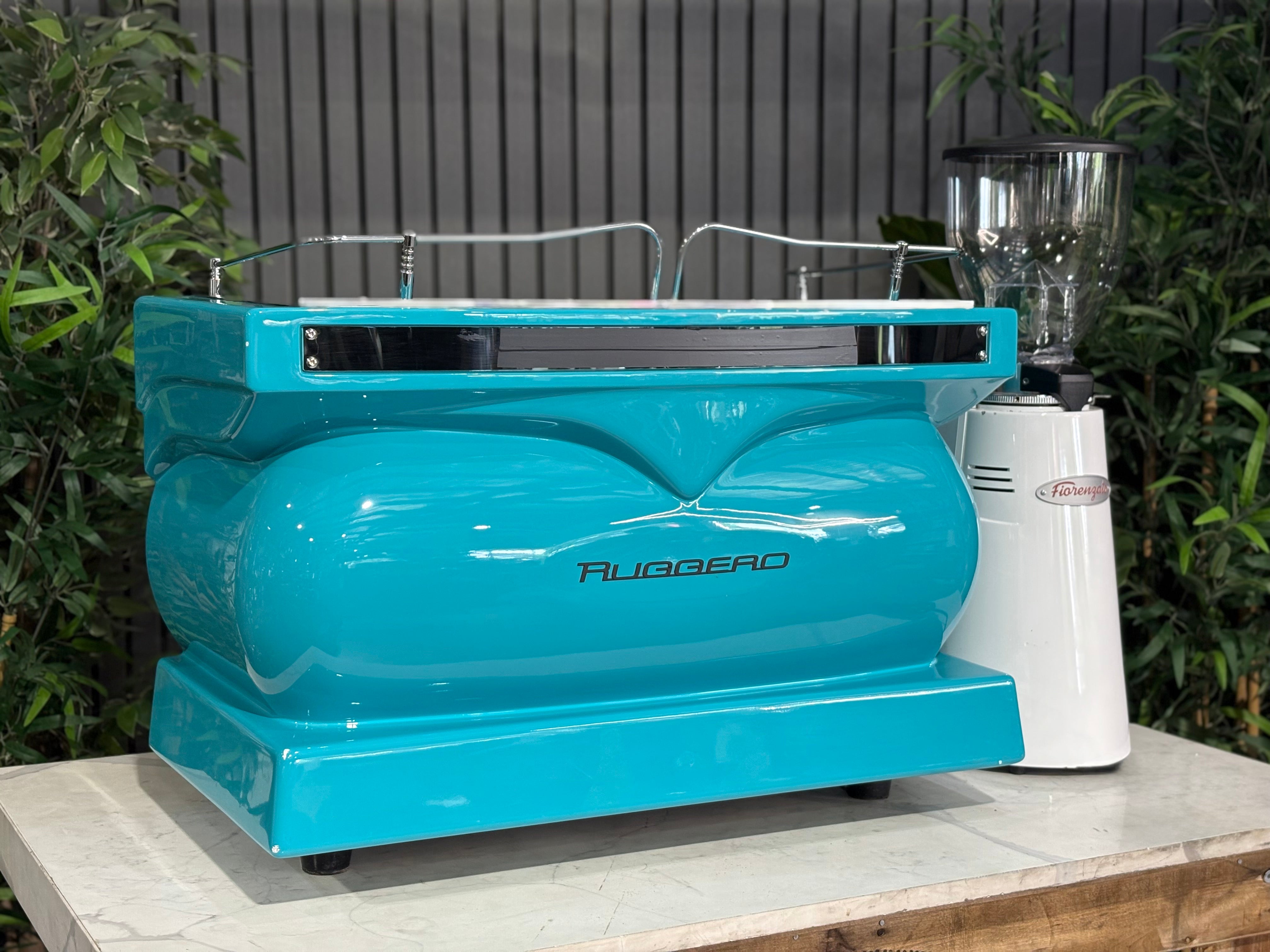 Expobar Alfa Ruggero 2 Group Coffee Machine Teal & Fiorenzato F83 Electronic Grinder White - Used Package