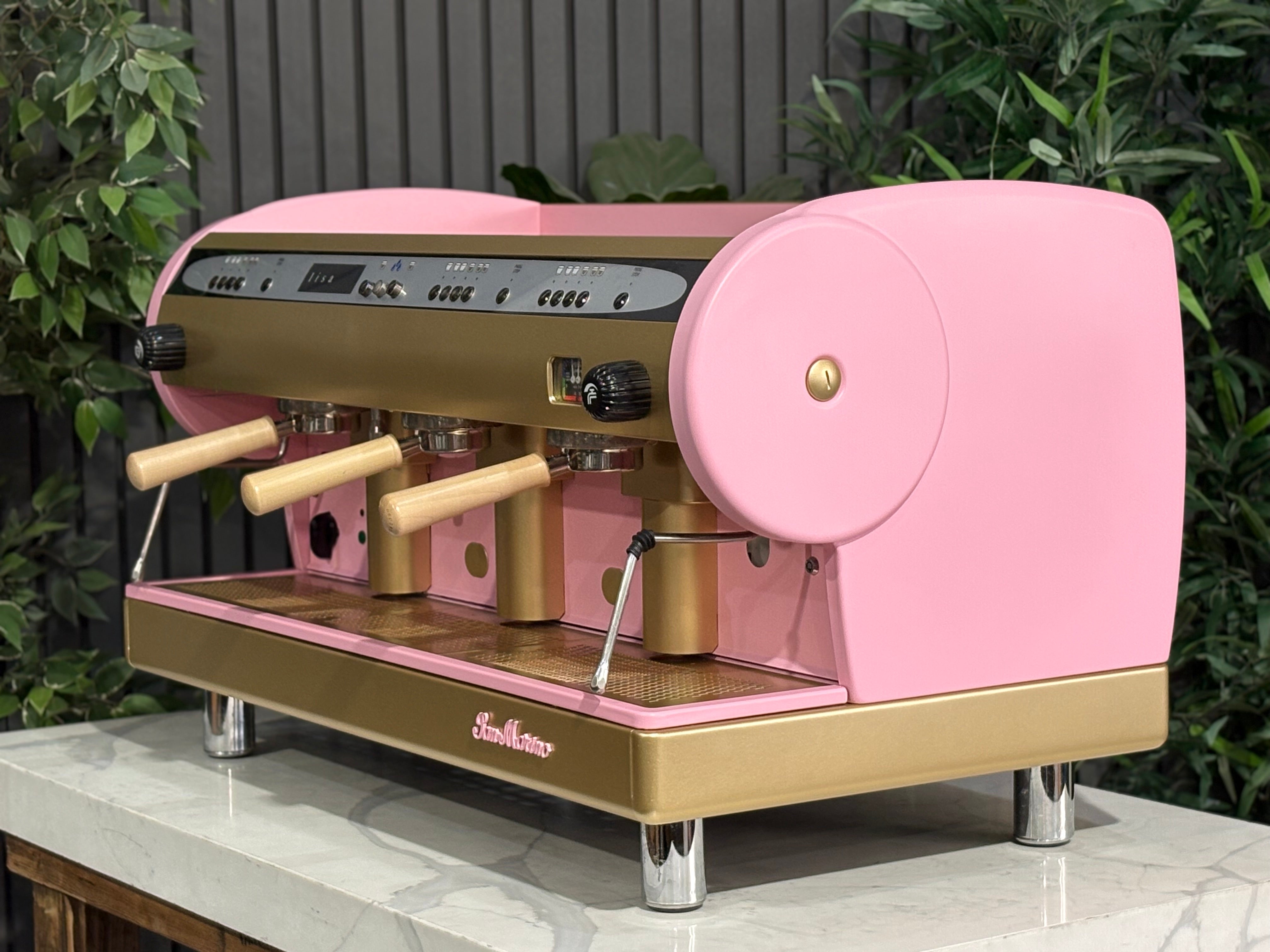 San Marino Lisa 3 Group Coffee Machine Pink, Gold & Timber