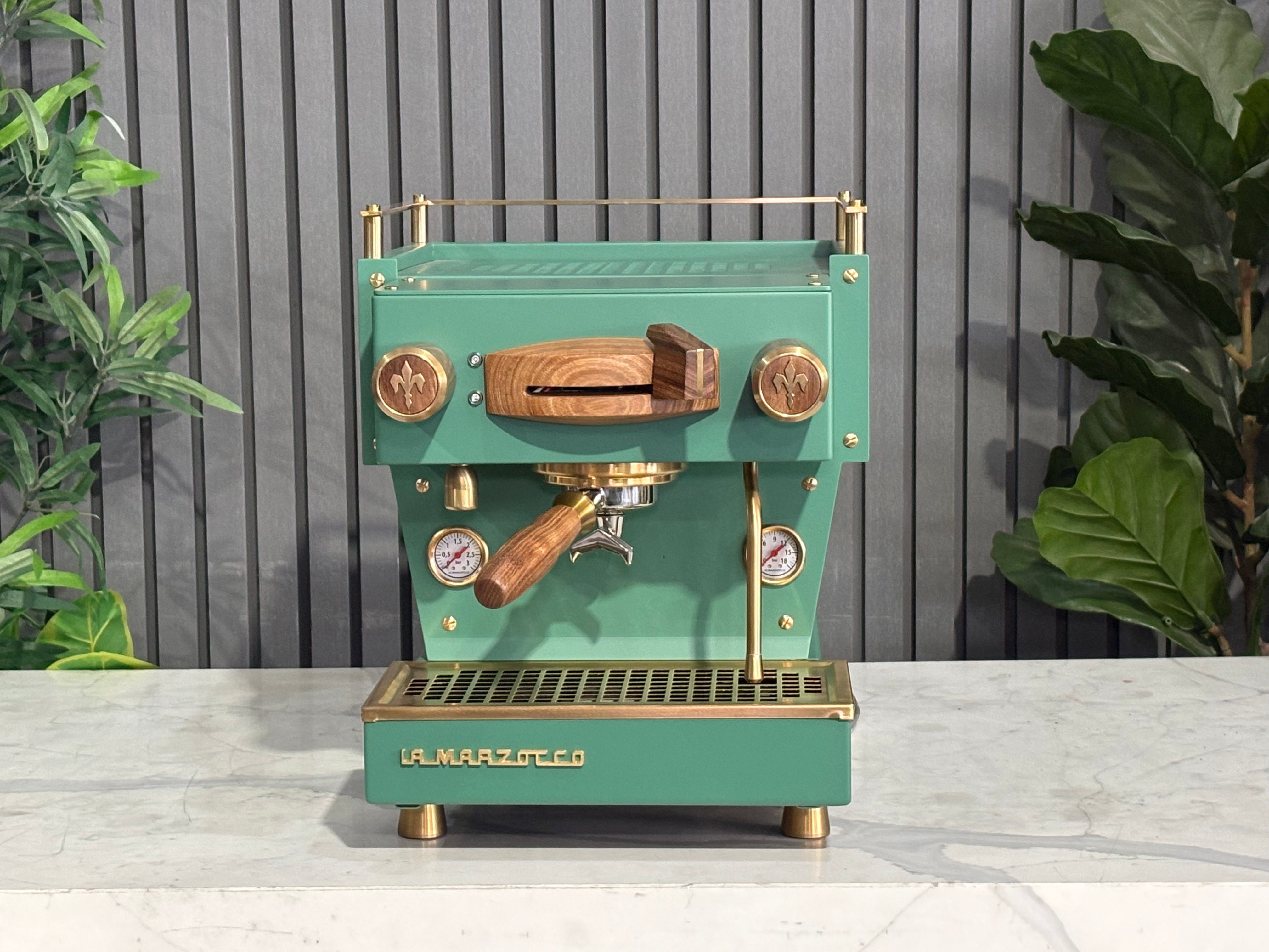 La Marzocco Linea Mini MP 1 Group Coffee Machine Green & Gold with Timber Kit - Used