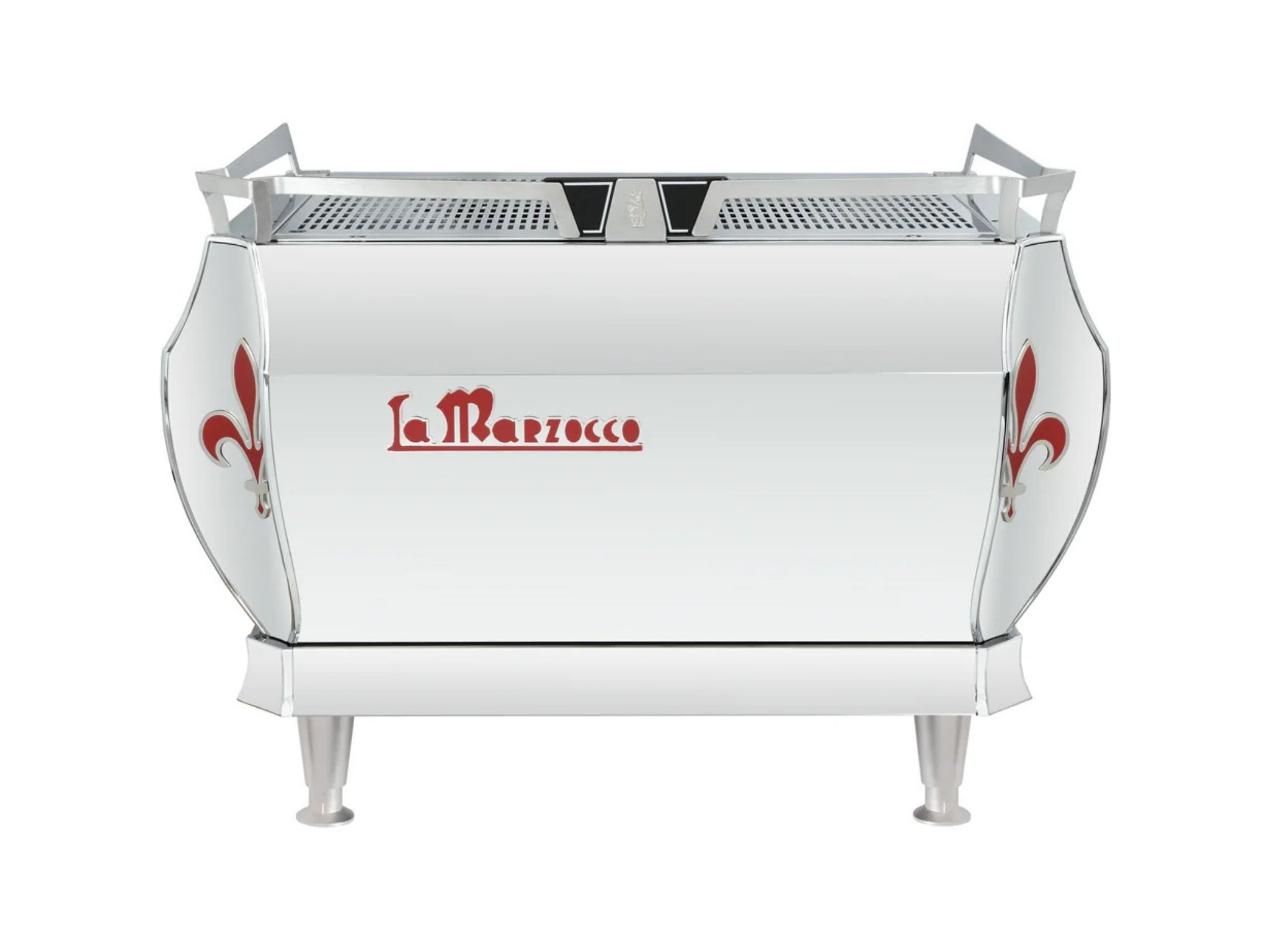 La Marzocco GB5 S ABR 2 Group Coffee Machine Stainless - New rear view highlighting the stainless steel casing and back panel of this commercial espresso coffee machine on a white background.