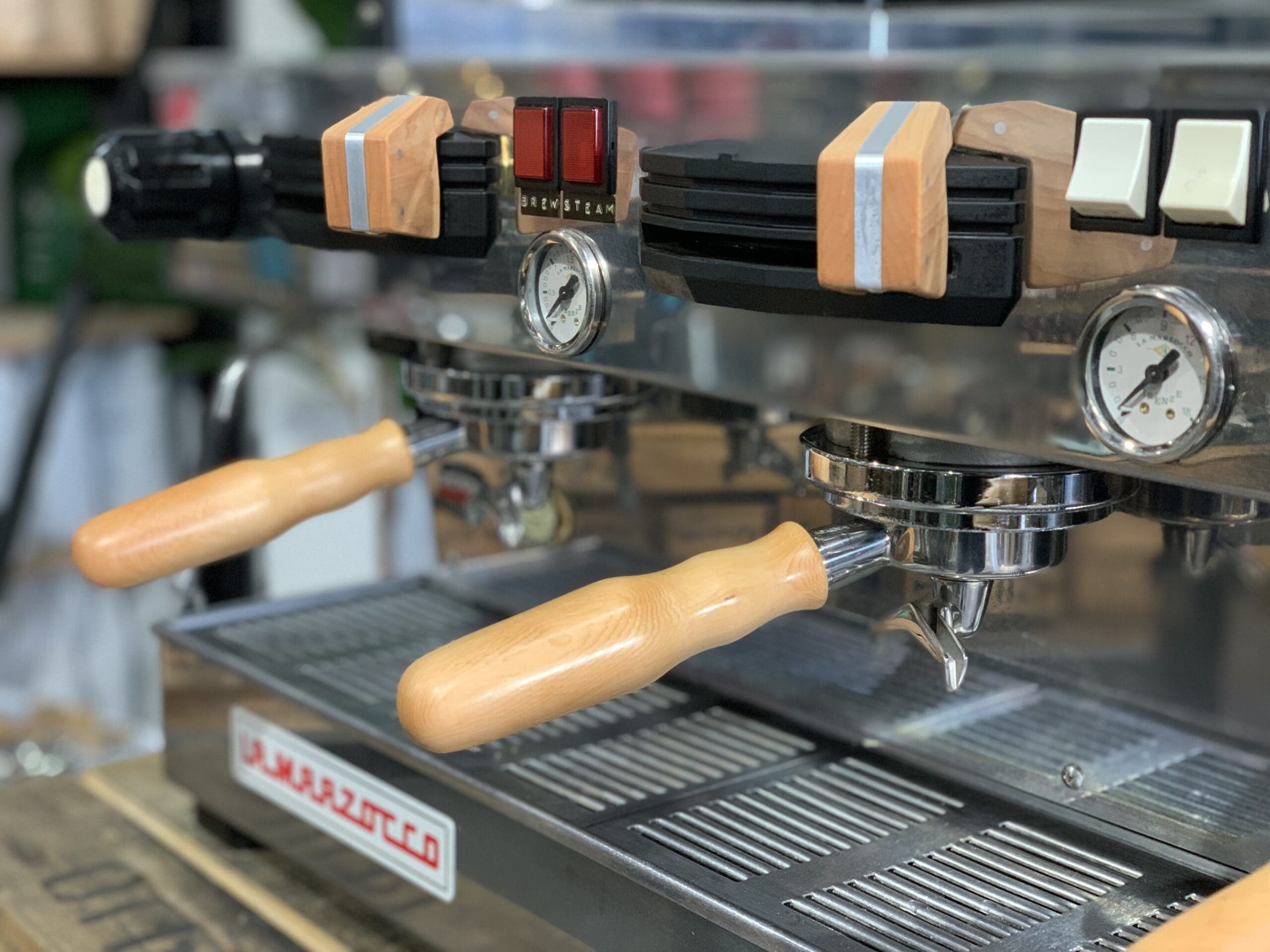 La Marzocco Linea Classic Huon Pine Timber MP 3 Group Stainless Steel