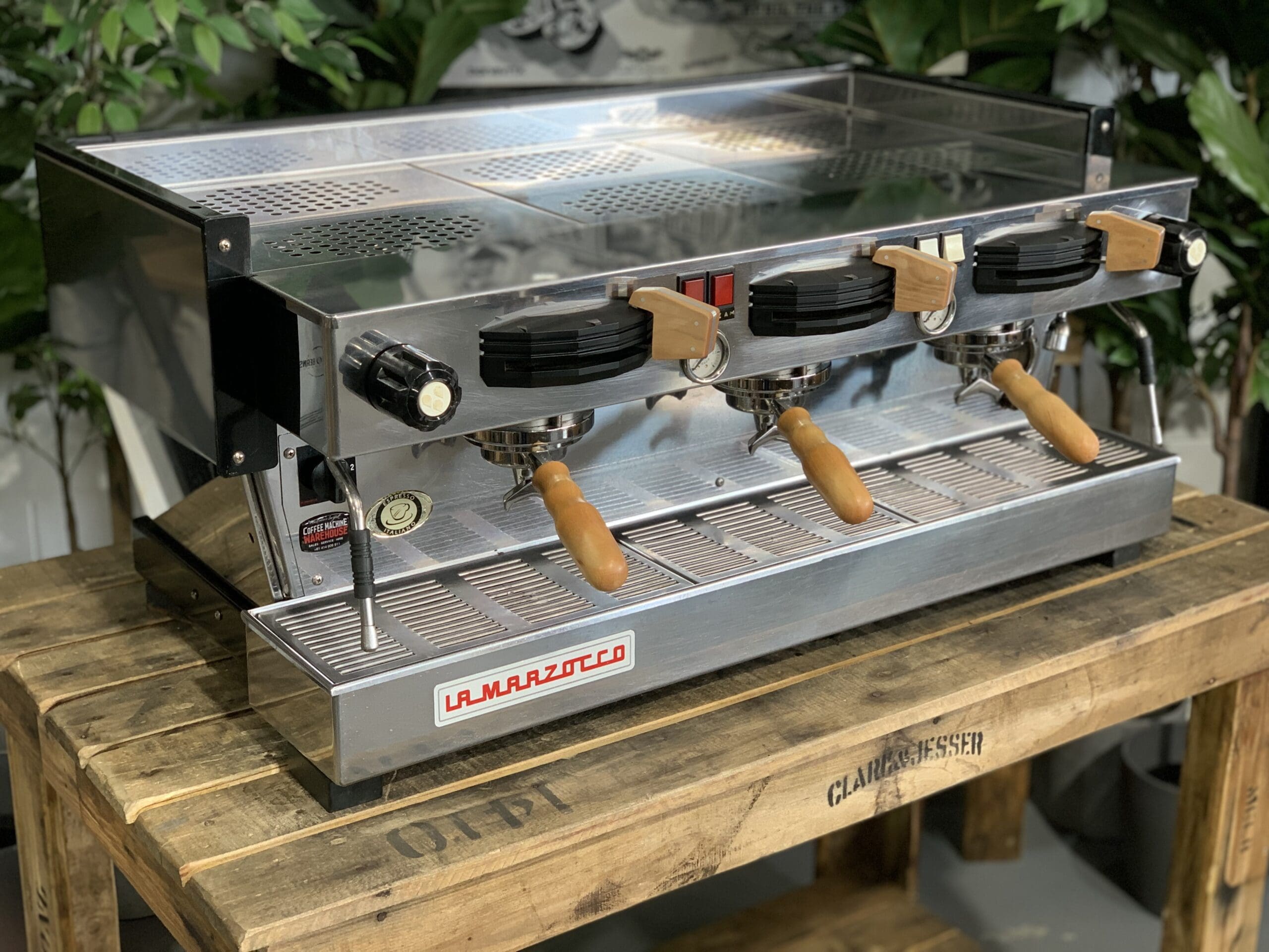 La Marzocco Linea Classic Huon Pine Timber MP 3 Group Stainless Steel