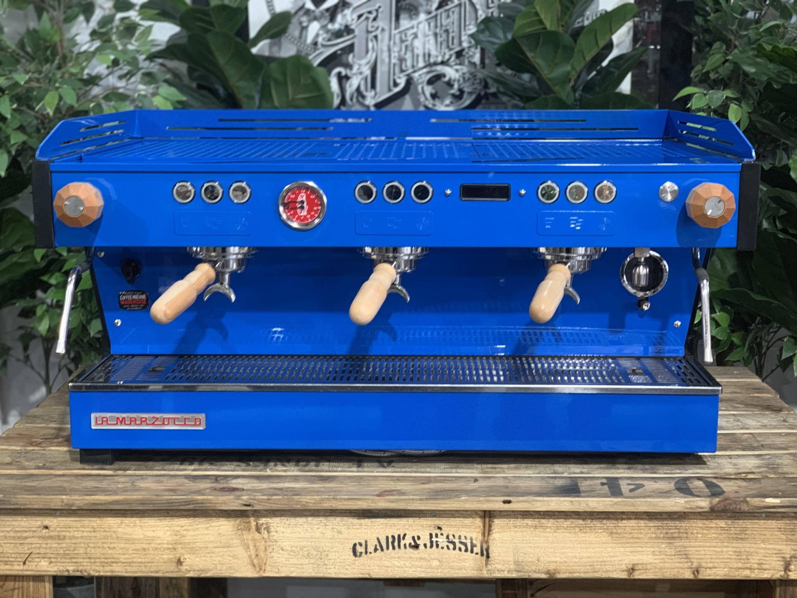 La Marzocco Linea PB 3 Group Blue with Timber