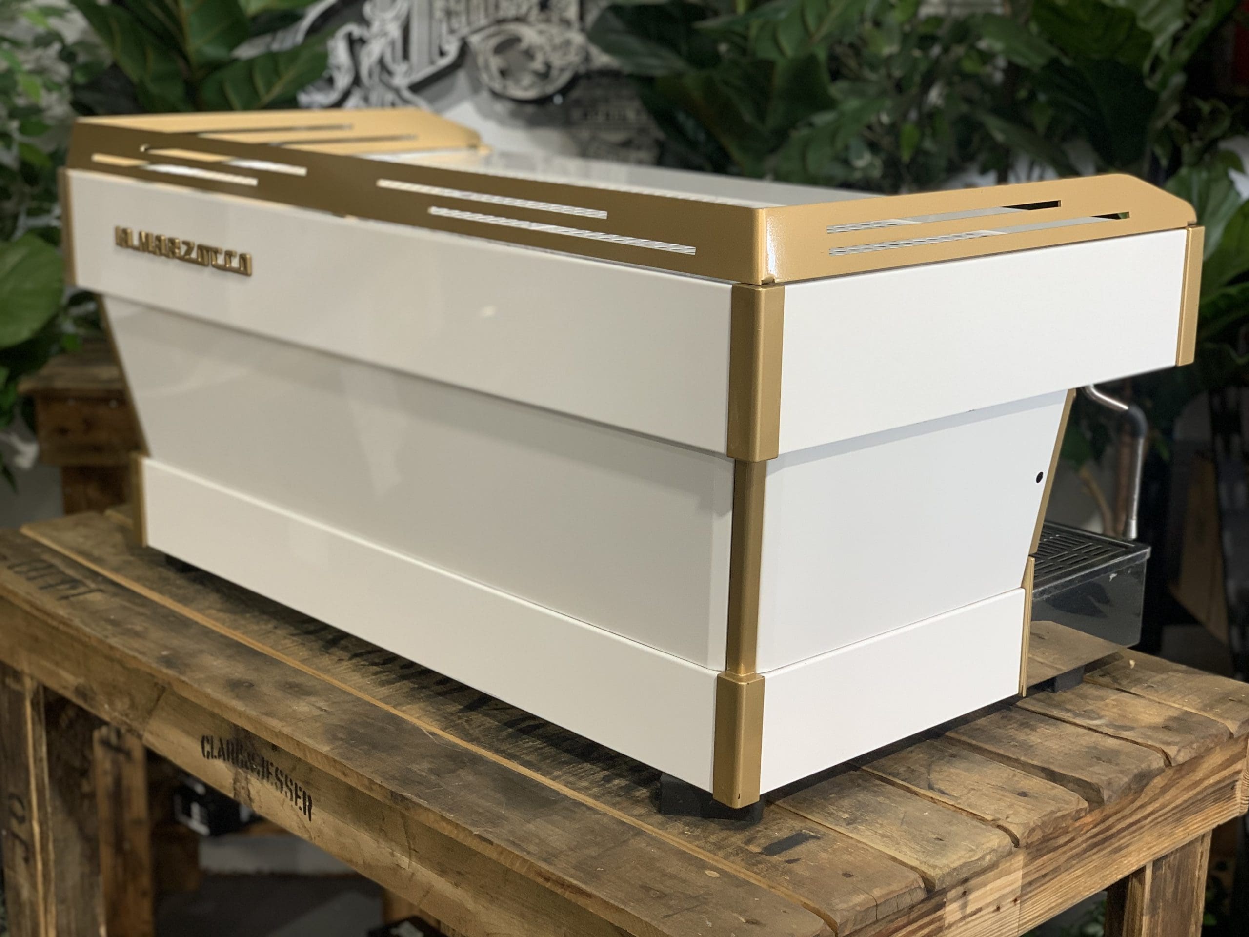 La Marzocco Linea PB 3 Group White & Gold with Pesado Handles