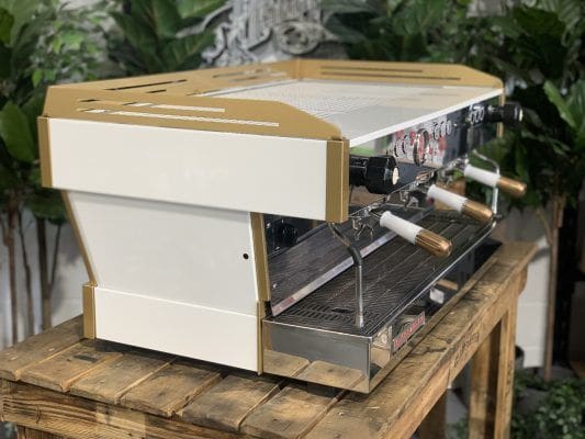 La Marzocco Linea PB 3 Group White & Gold with Pesado Handles