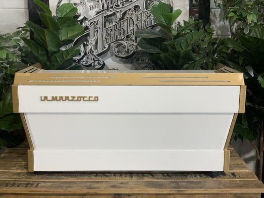 La Marzocco Linea PB 3 Group White & Gold with Pesado Handles