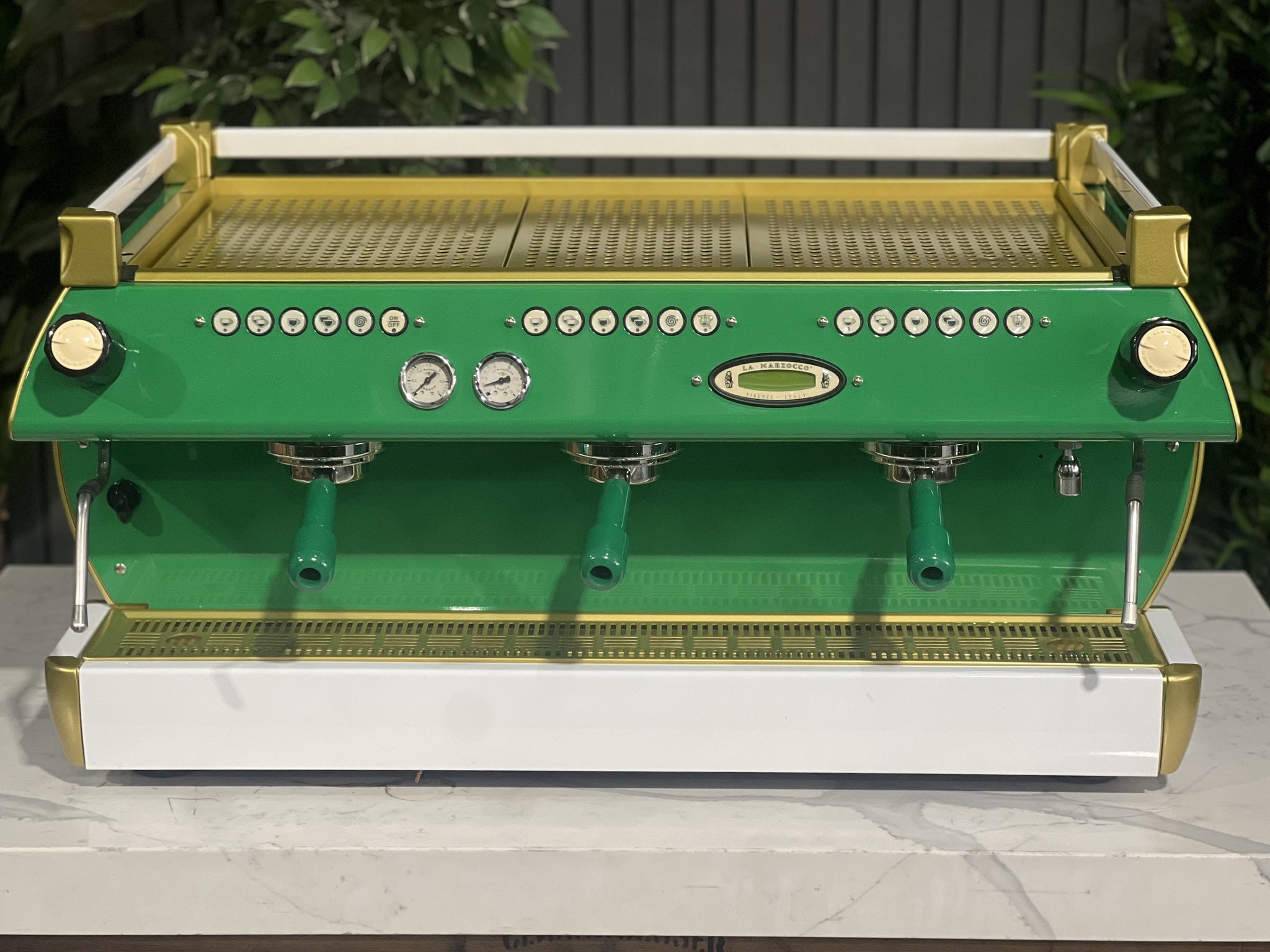 La Marzocco GB5 3 Group Green, White & Gold