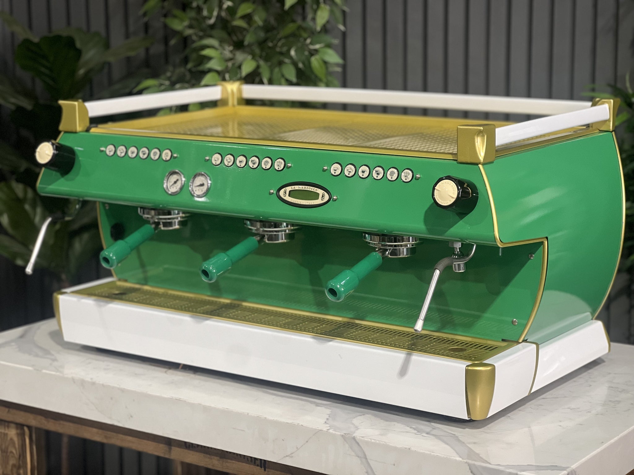 La Marzocco GB5 3 Group Green, White & Gold