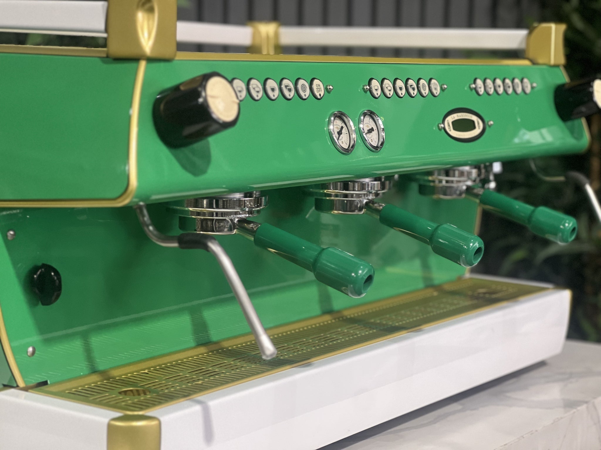 La Marzocco GB5 3 Group Green, White & Gold