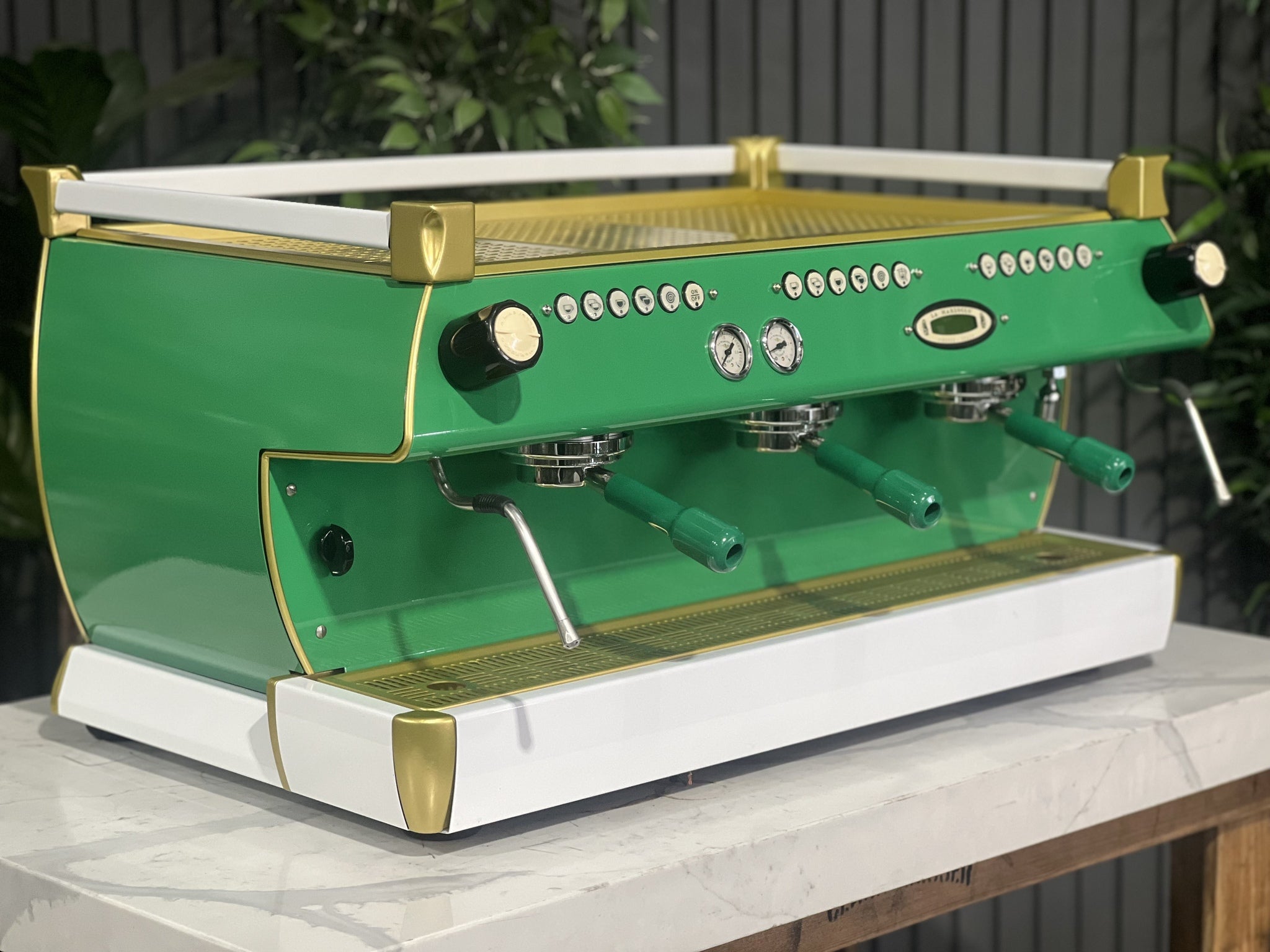 La Marzocco GB5 3 Group Green, White & Gold