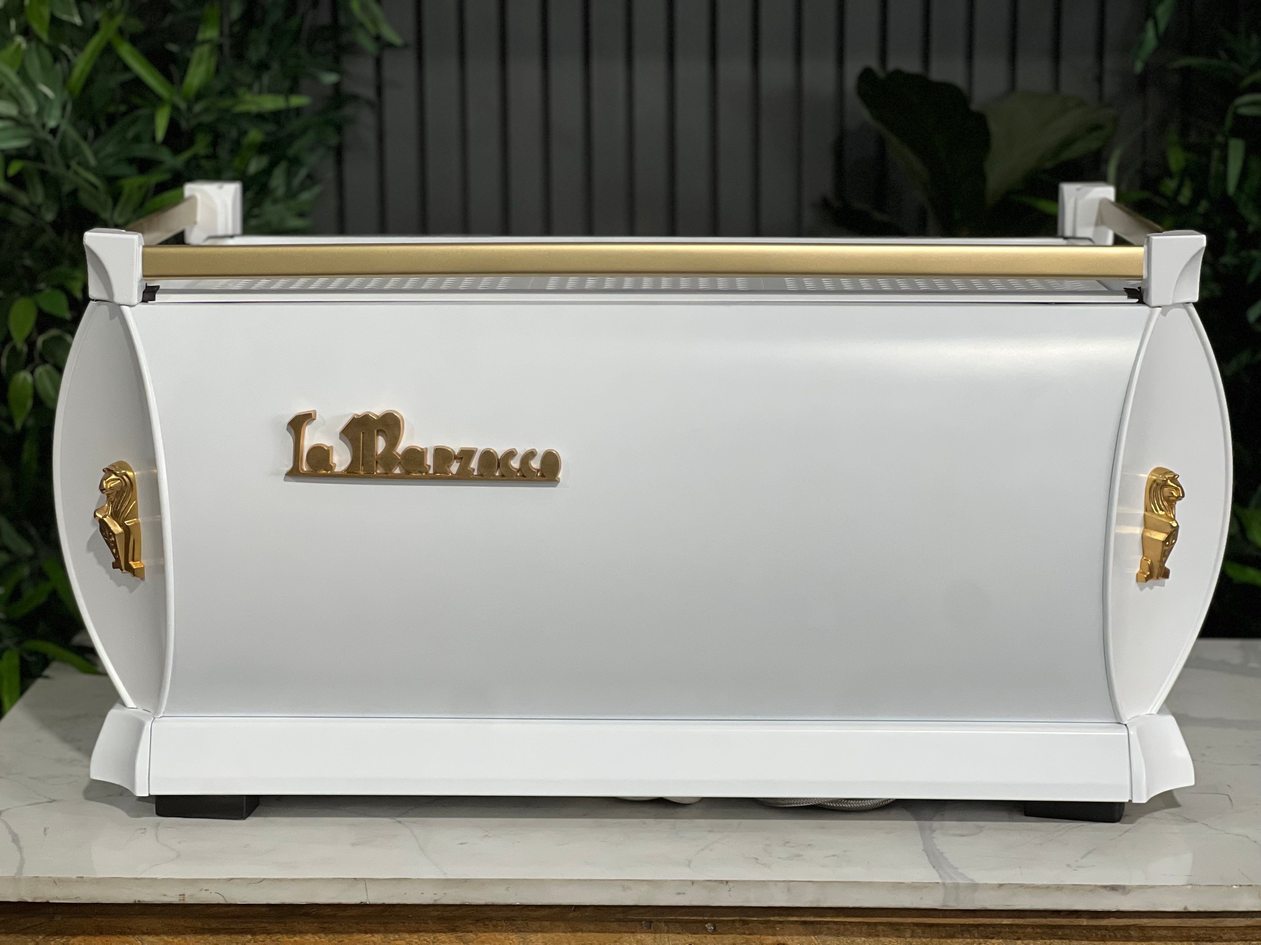 La Marzocco Gb5 3 Group Espresso Coffee Machine White & Gold With Pesado Group Handles