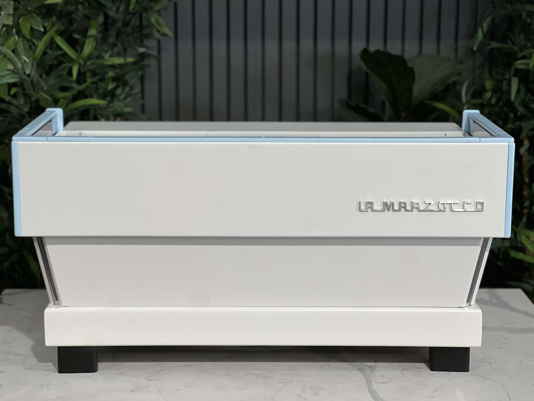 La  Marzocco Linea Classic 3 Group White & Light Blue W. Pesado Handles Espresso Coffee Machine
