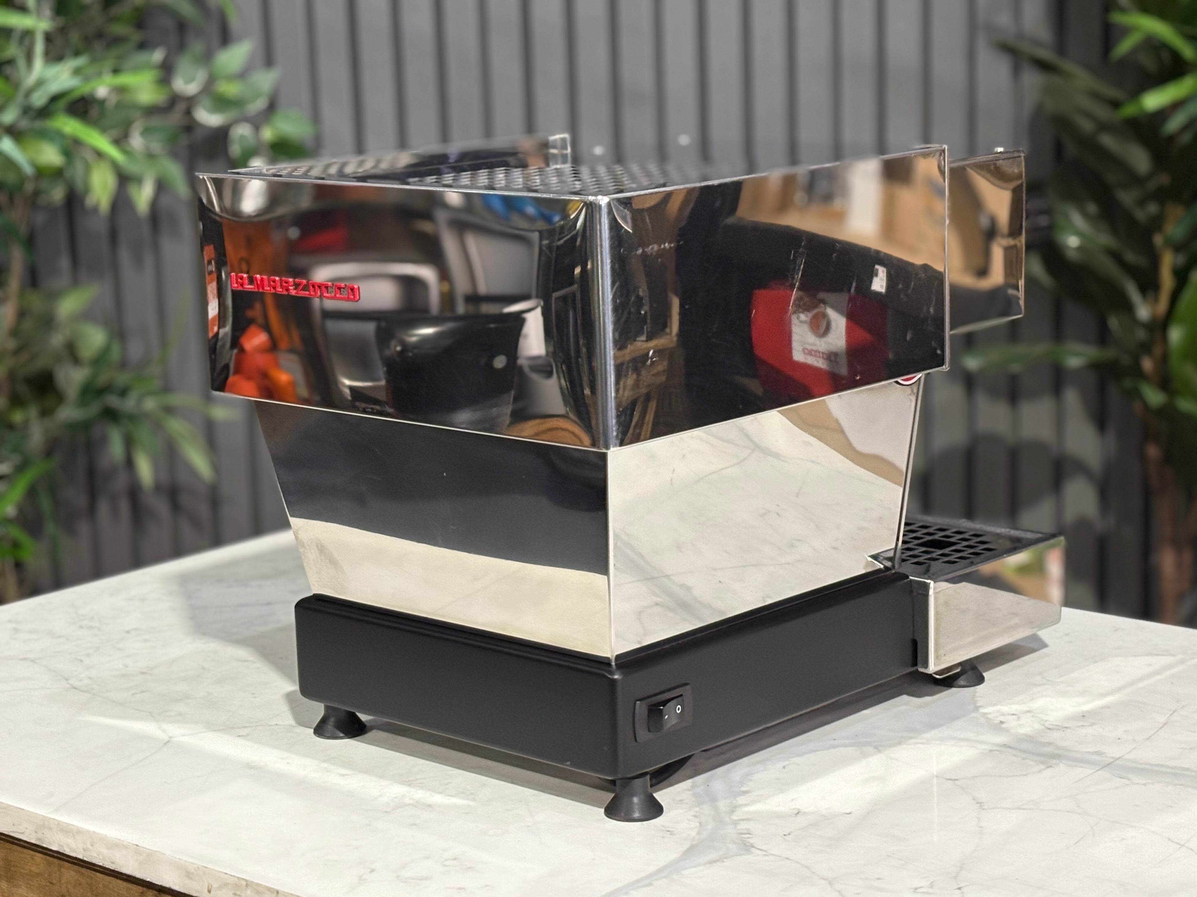 La Marzocco Linea Mini MP 1 Group Coffee Machine Stainless - Used displayed on a marble countertop.