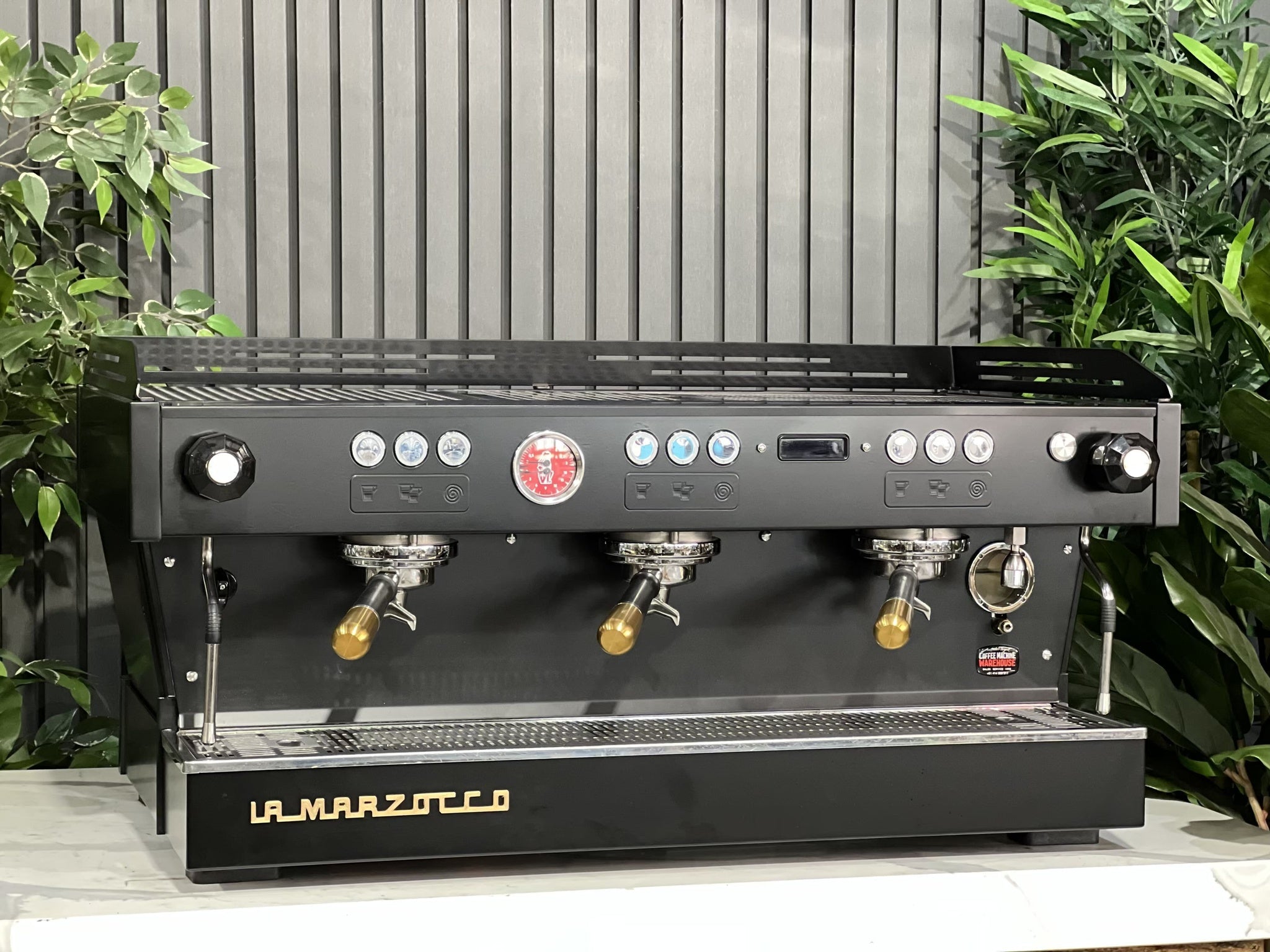 La Marzocco Linea PB 3 Group Black with Gold Pesado & Gold Logo