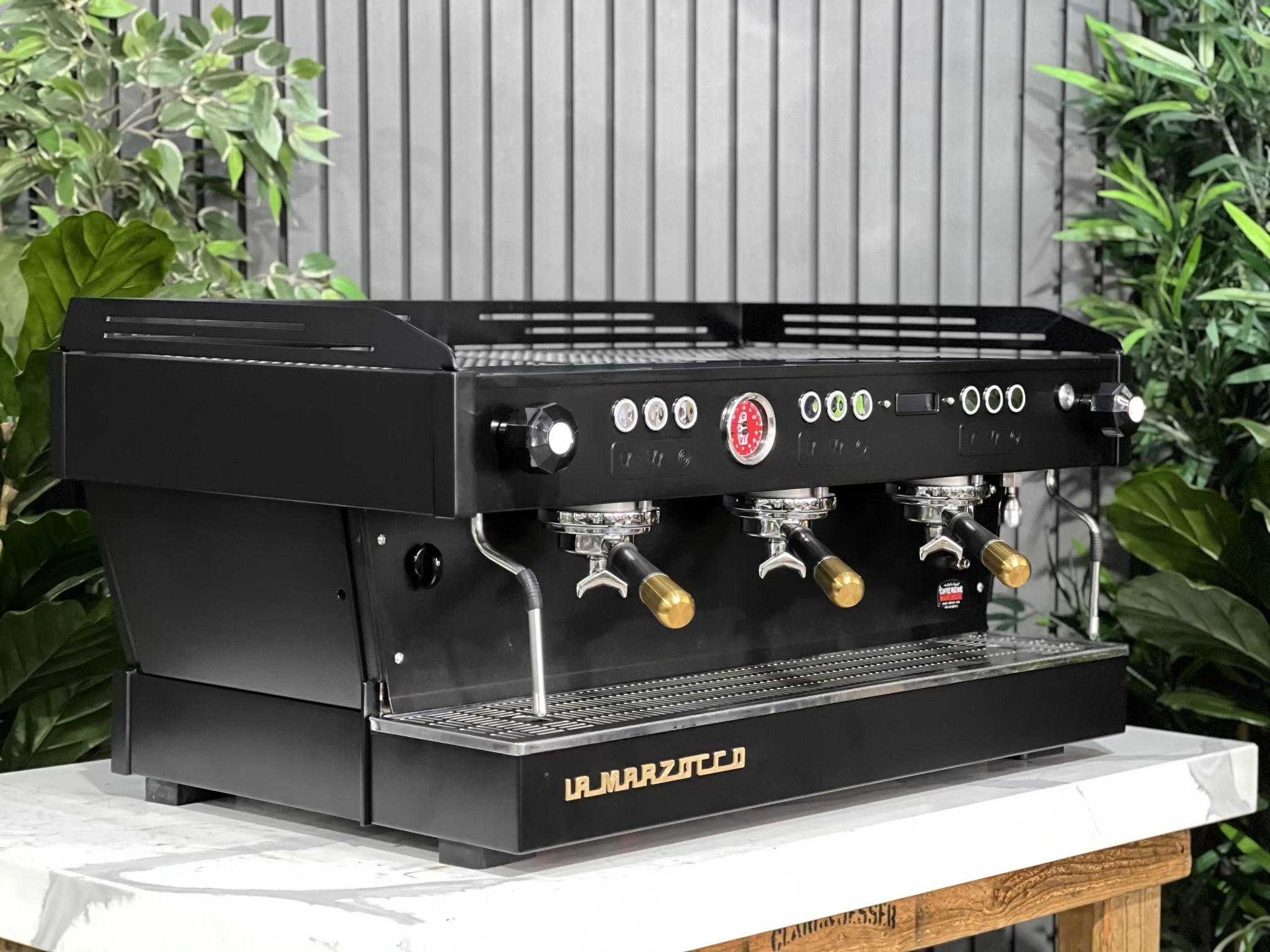 La Marzocco Linea PB 3 Group Black with Gold Pesado & Gold Logo