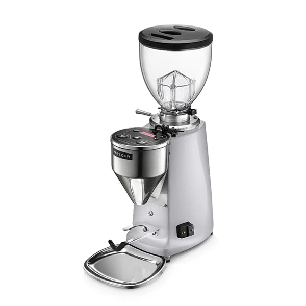 Mazzer Mini Electronic Type A Silver Coffee Grinder - New featuring large 64mm flat burrs and programmable dosing.