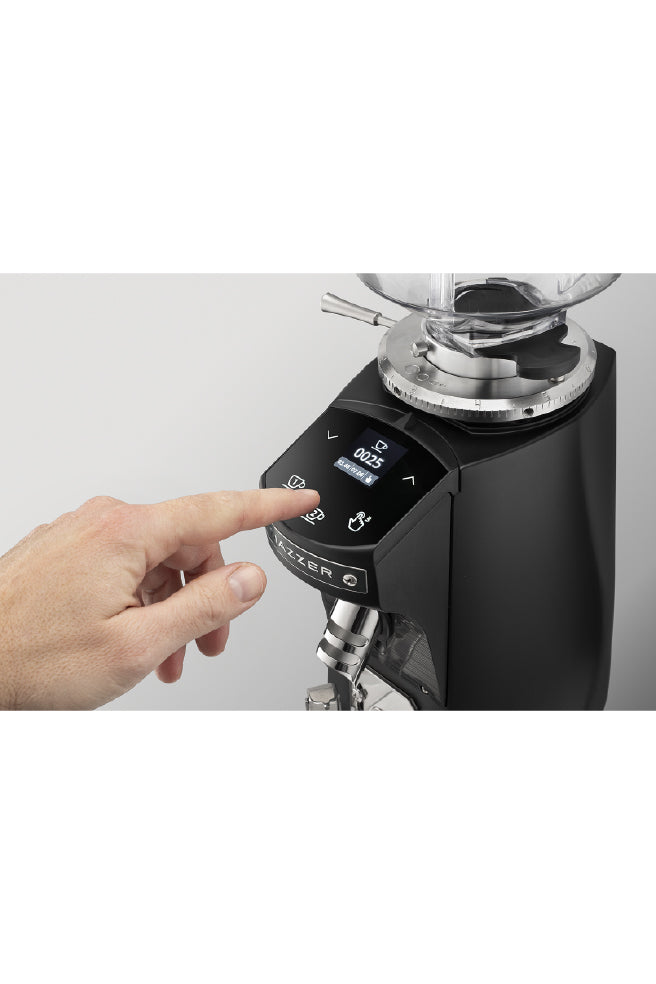Mazzer Mini Electronic On-Demand Coffee Grinder Matt Black - New control panel with hand adjusting settings.