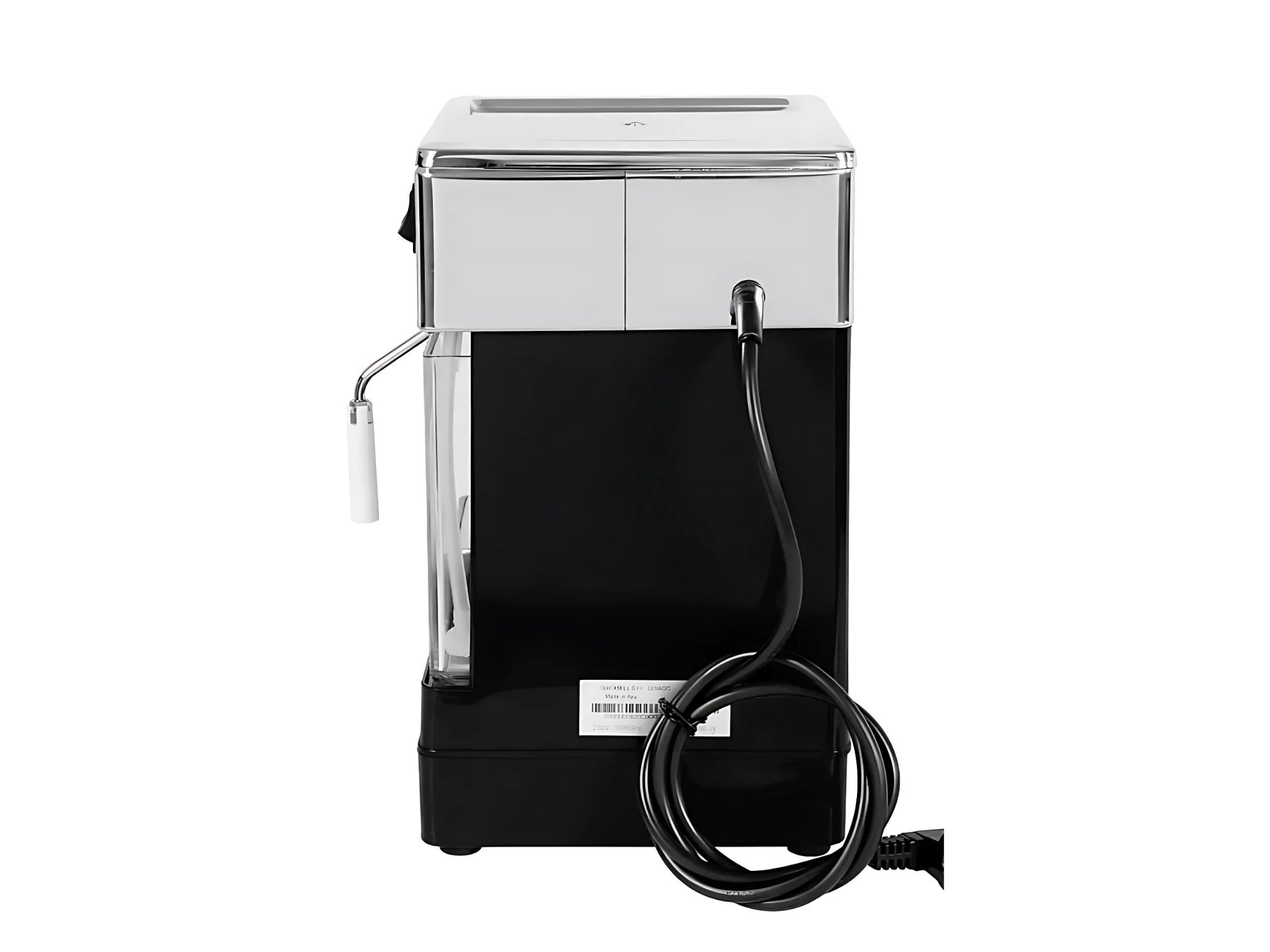 A new Quick Mill 0820 1 Group Espresso Coffee Machine in Black  on a white background. The machine is photographed from behind, the back panel of the machine is visible.
