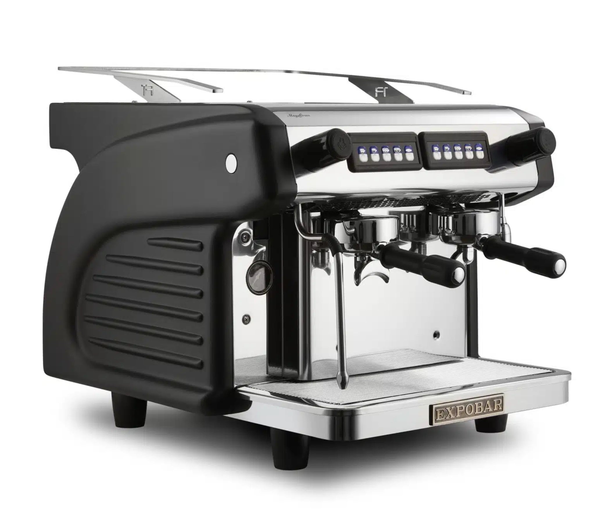 Expobar Ruggero Classic Compact V2.0 Espresso Coffee Machine 2 Group High Cup with sleek stainless-steel design.