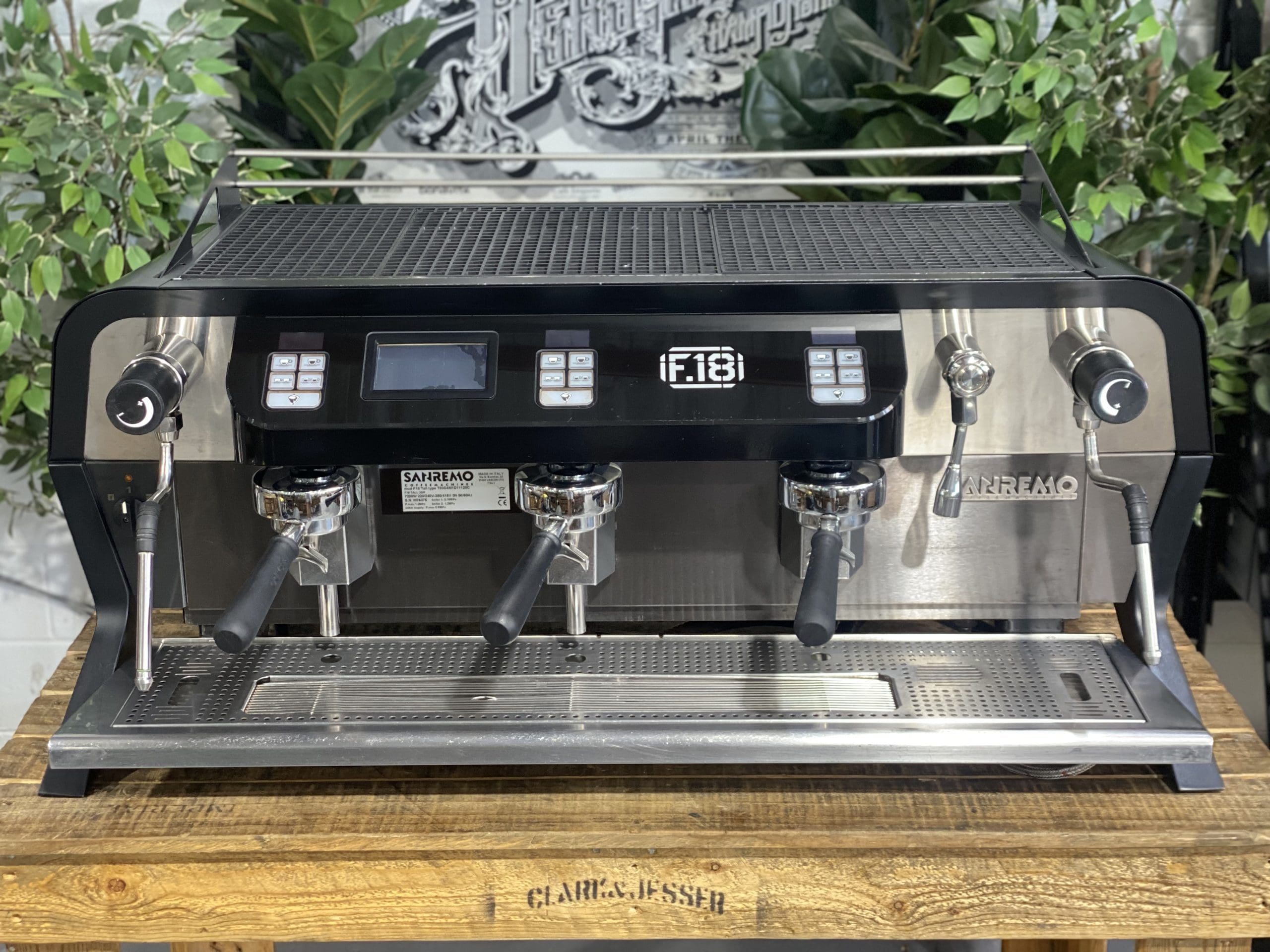 San-Remo-F18-3-Group-Used-Black-Espresso-Coffee-Machine-1858-Princes-Highway-Clayton