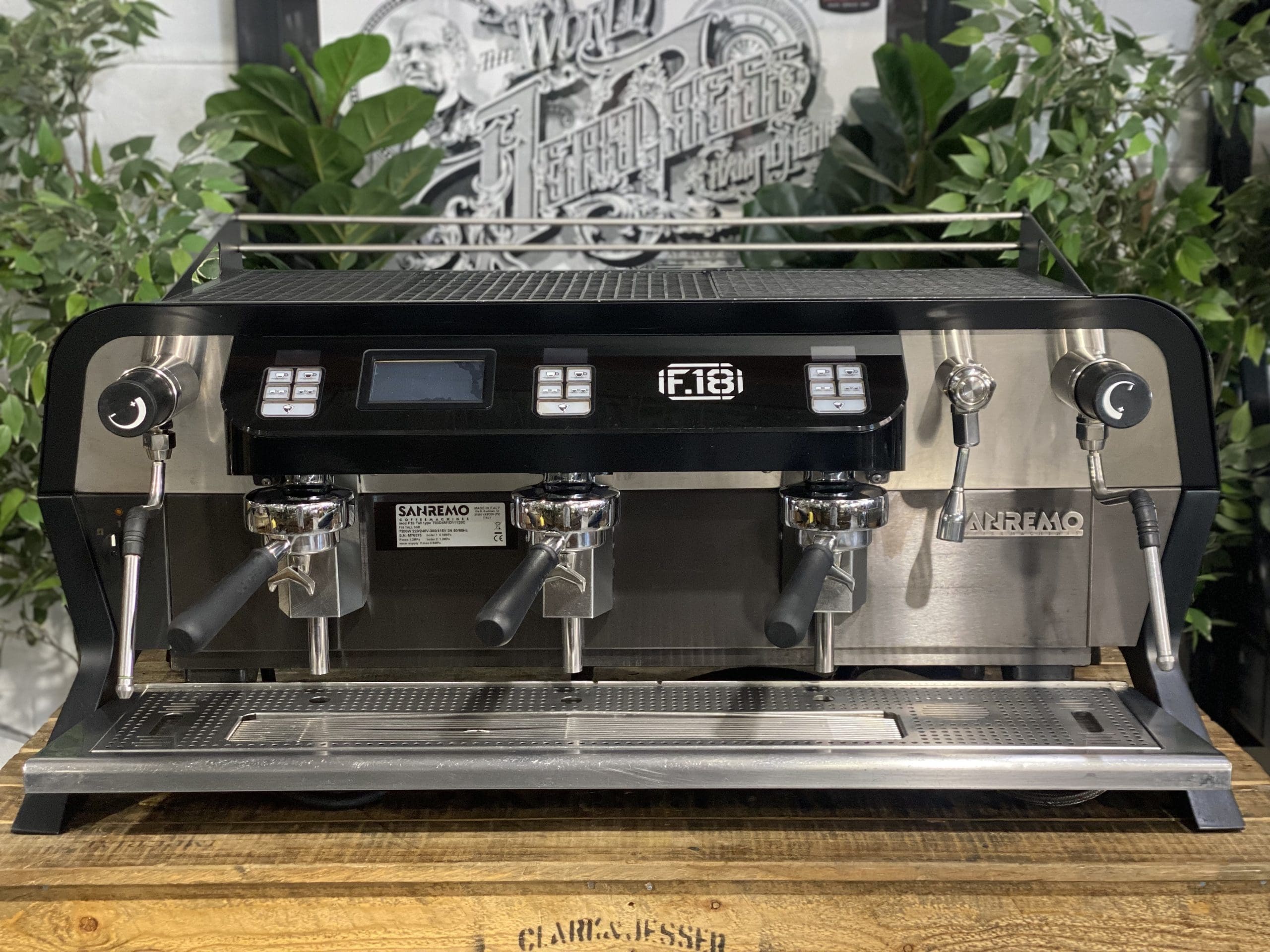 San-Remo-F18-3-Group-Used-Black-Espresso-Coffee-Machine-1858-Princes-Highway-Clayton