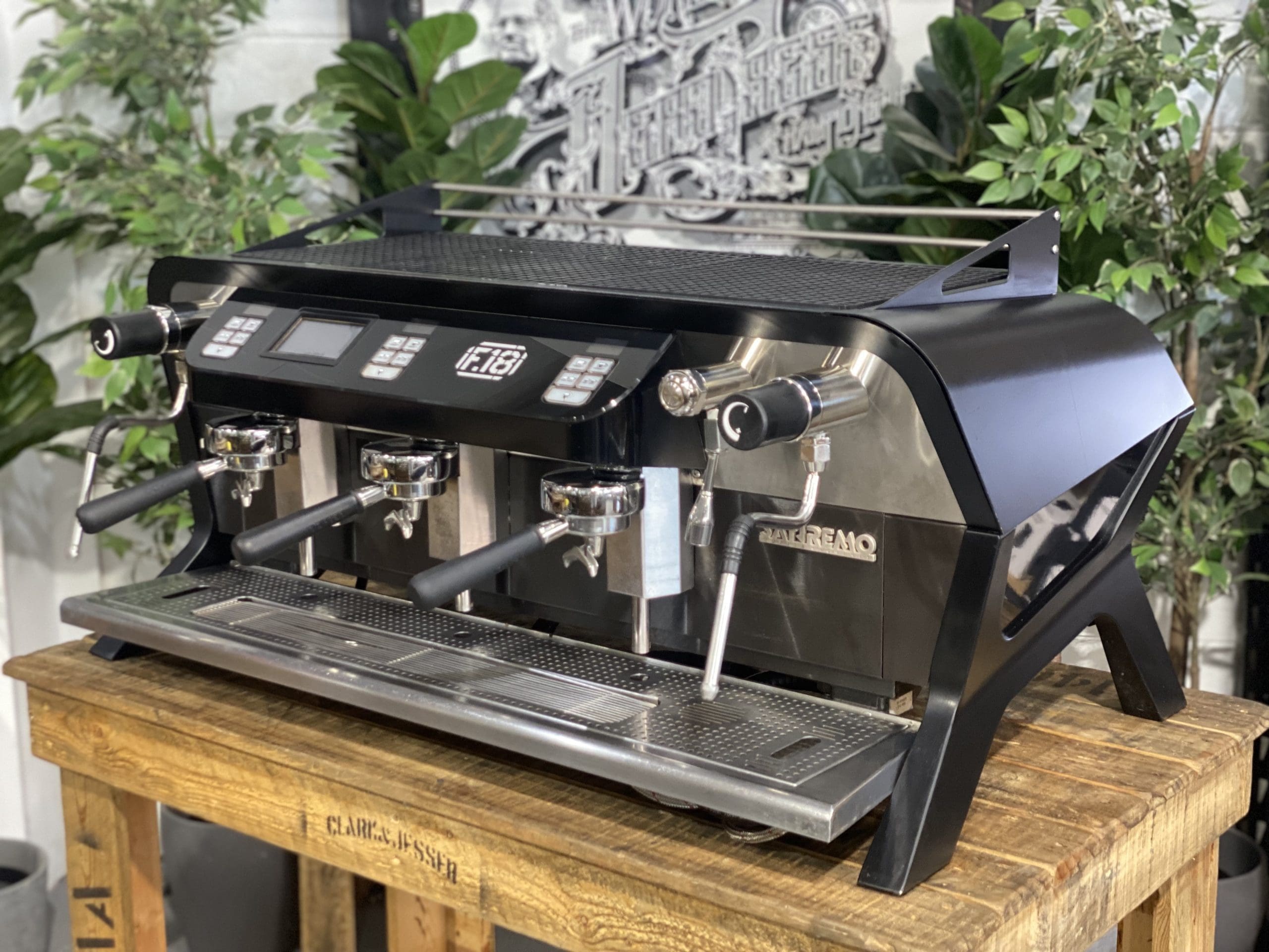 San-Remo-F18-3-Group-Used-Black-Espresso-Coffee-Machine-1858-Princes-Highway-Clayton