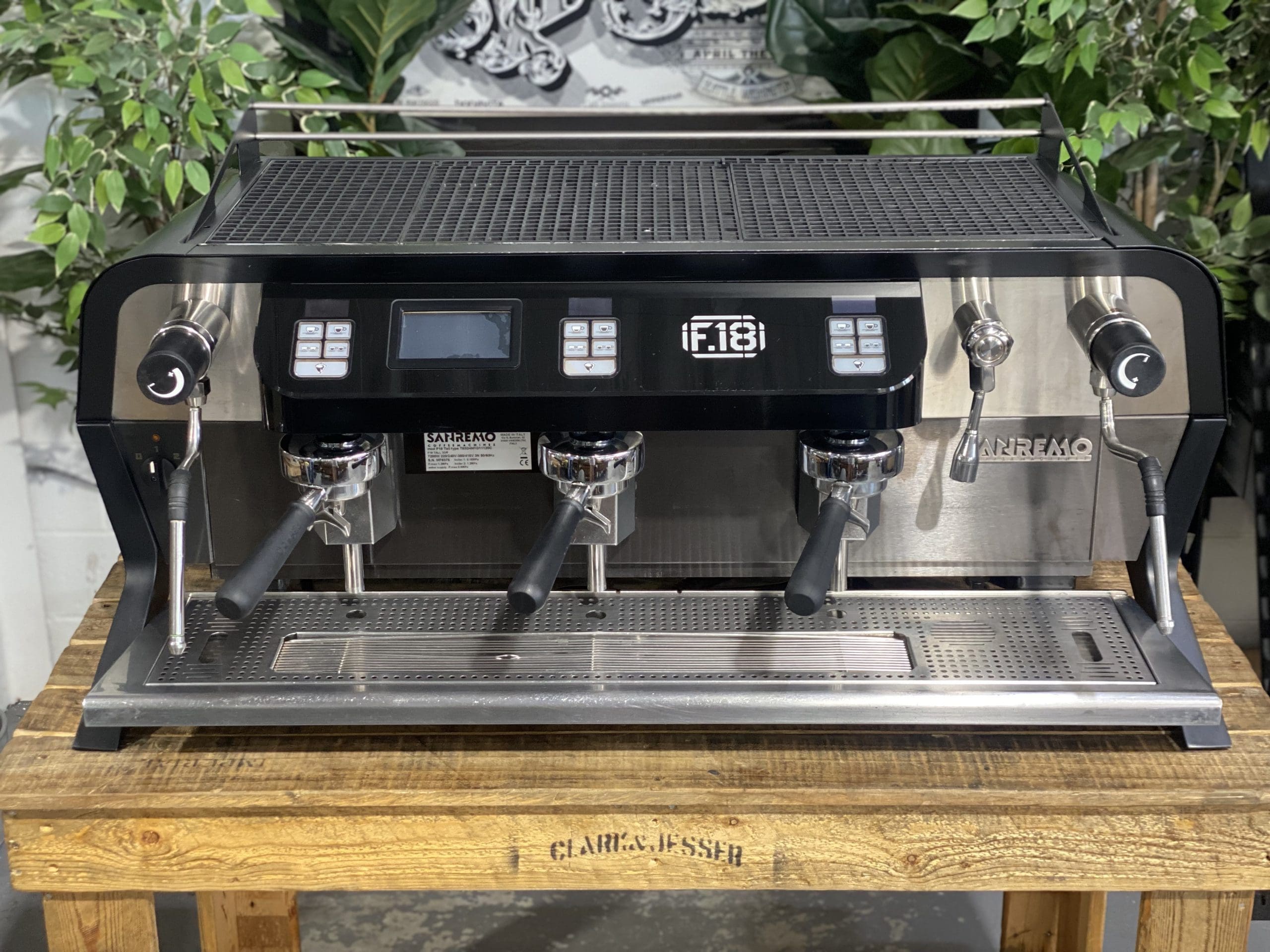 San-Remo-F18-3-Group-Used-Black-Espresso-Coffee-Machine-1858-Princes-Highway-Clayton