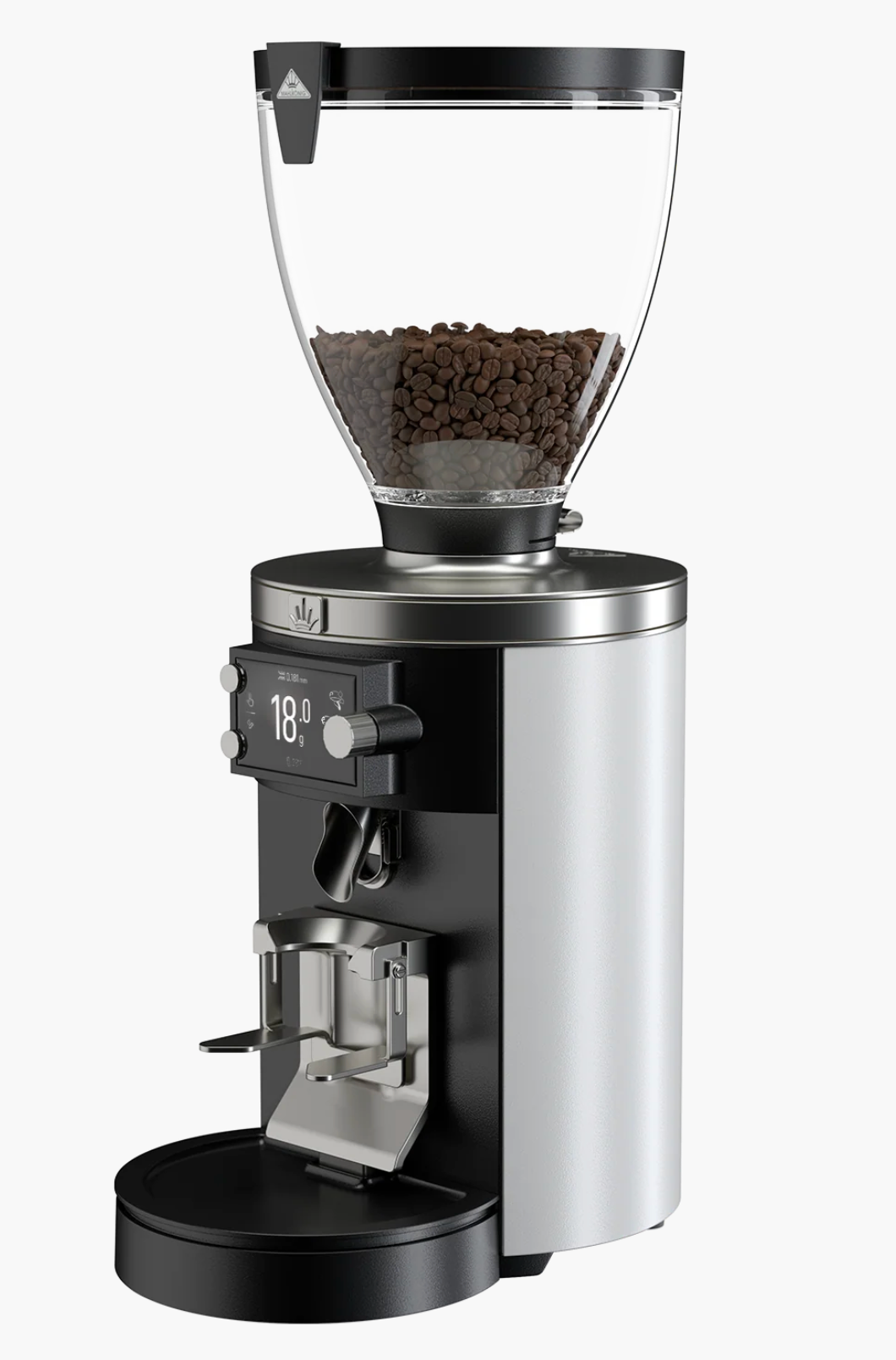 Mahlkönig E80W GBS Coffee Grinder - Brand New White with bean hopper and grind adjustment features.