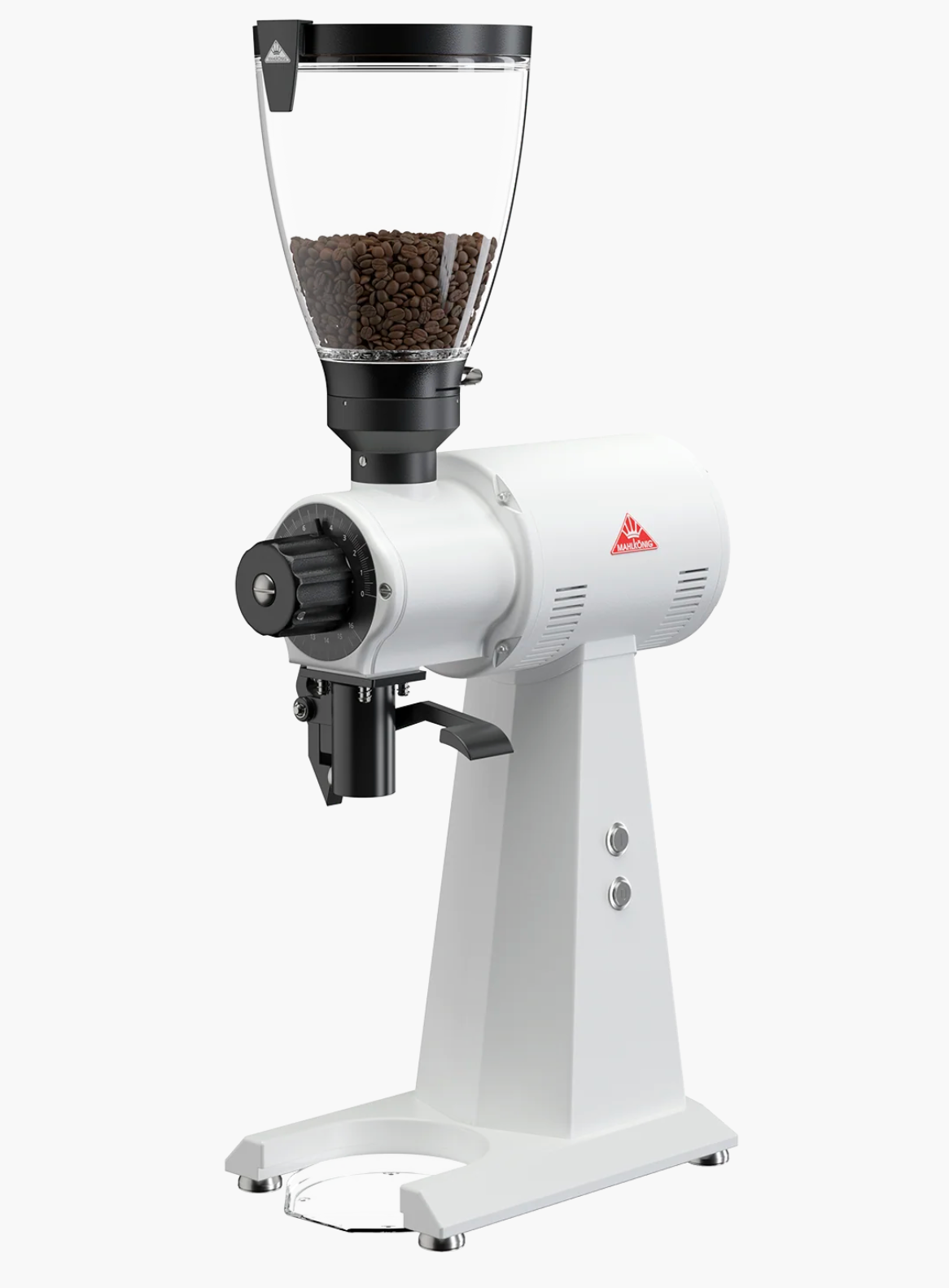 Mahlkonig EK43 Espresso Coffee Grinder - New in white color with coffee bean hopper.